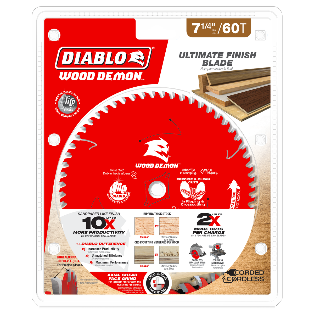 Diablo D0760UX 7-¼ 60-Teeth Wood Demon™ Ultimate Finish Carbide Saw Blade for Wood