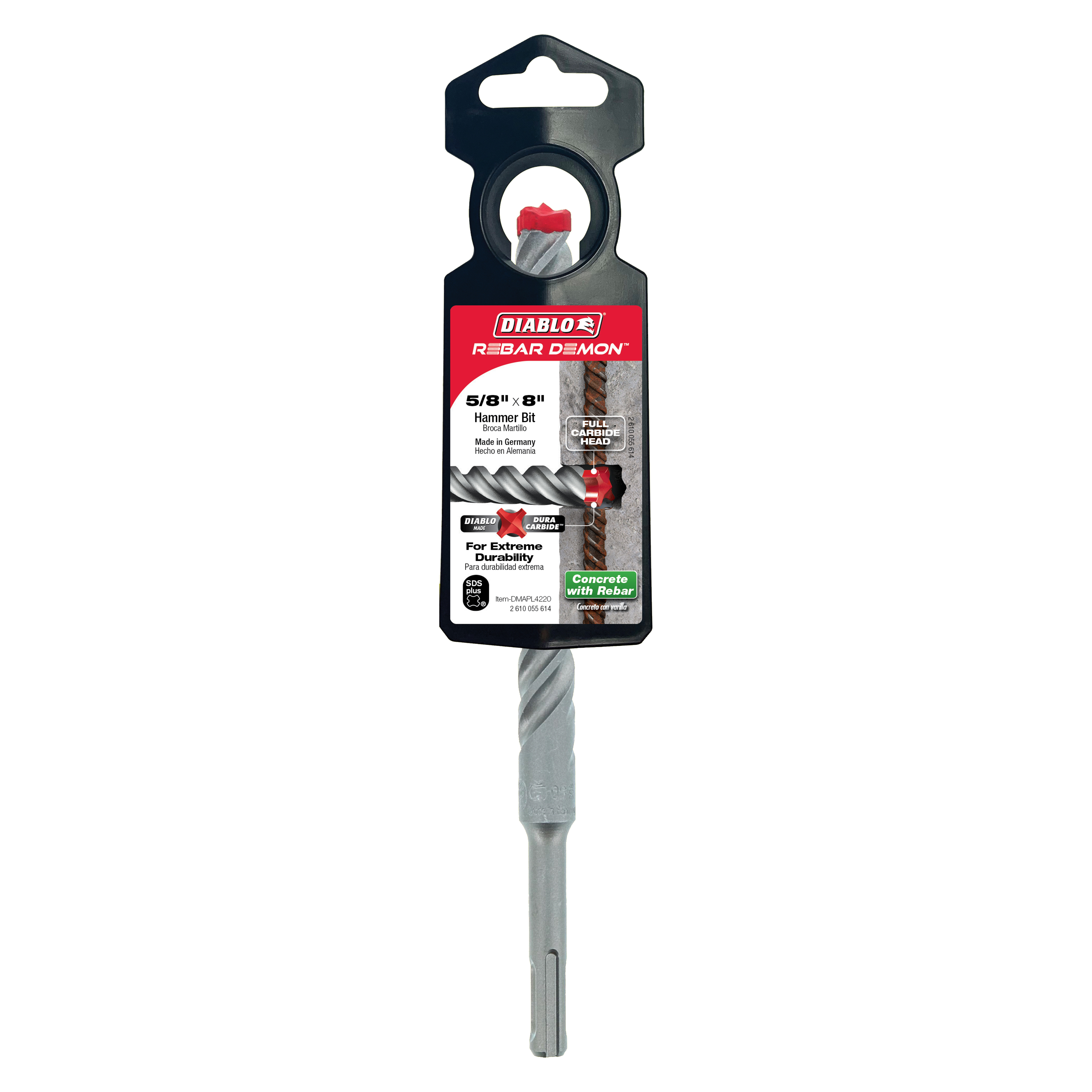 Diablo DMAPL4220 5/8" x 6" x 8" Rebar Demon™ SDS-Plus 4-Cutter Full Carbide Head Hammer Drill Bit