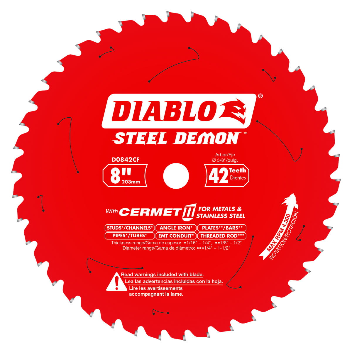 Diablo D0842CF 8" x 42-Teeth Steel Demon™ Cermet II Saw Blade for Thick Metal