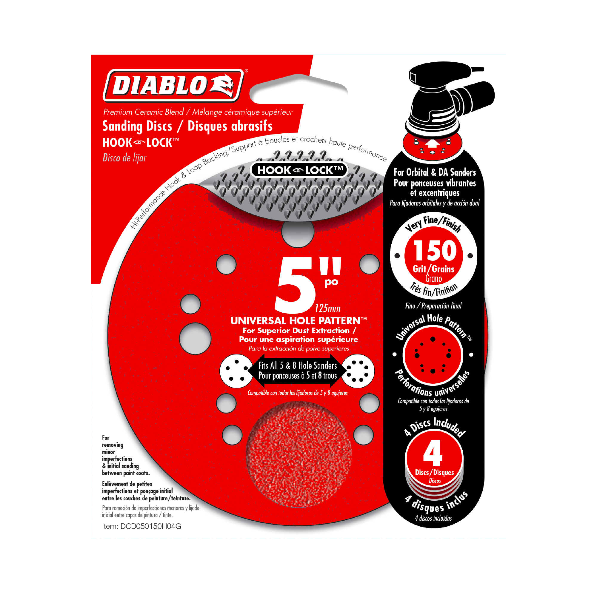 Diablo DCD050150H04G 5" 150-Grit Hook & Lock™ ROS Sanding Discs (4-Pack)