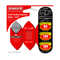 Diablo DCTTIPVGPH15G 3"x 1-1/8" Assorted Hook & Lock™ Fingertip Detail Sanding Sheets (15-Pack)