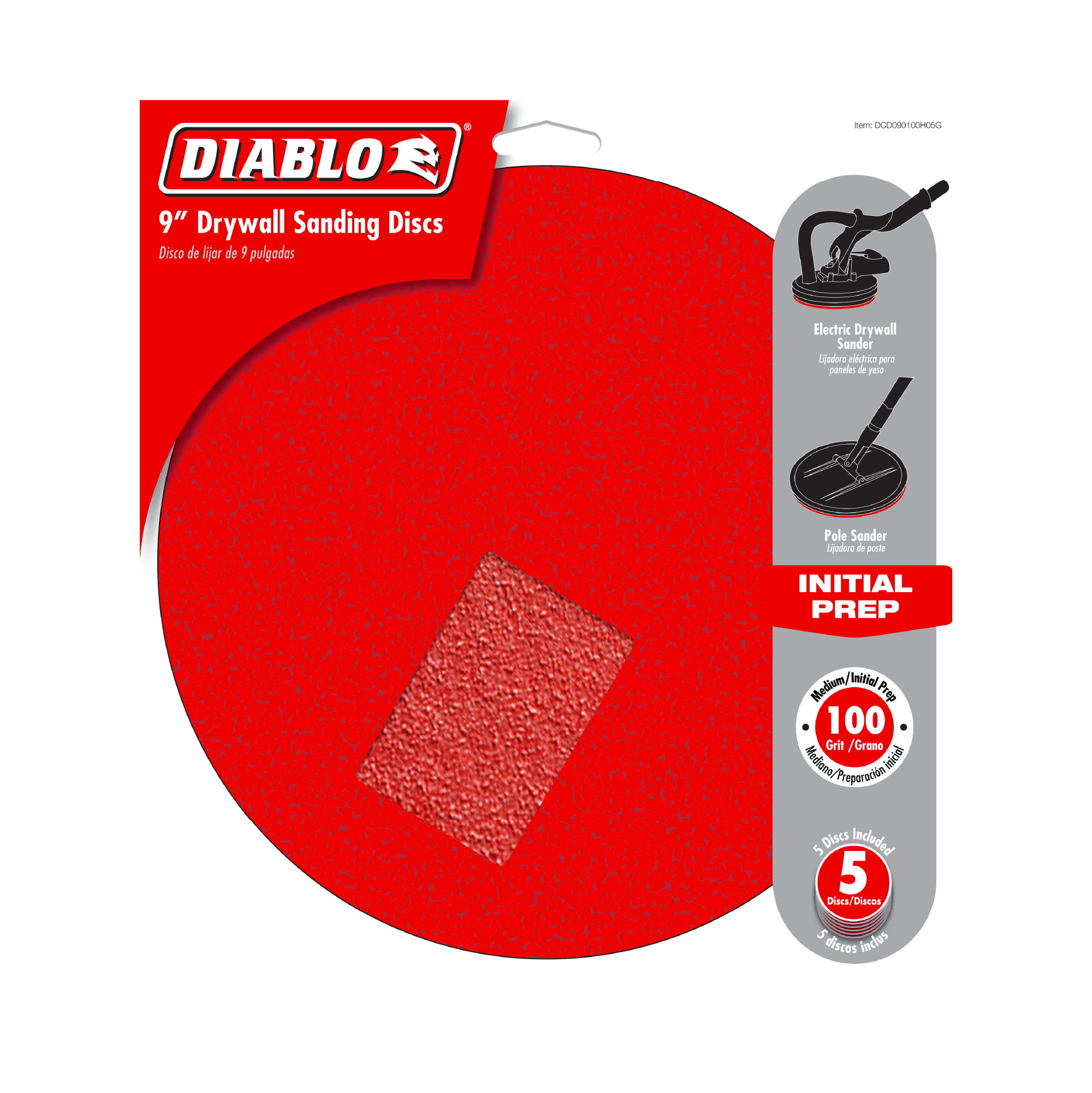 Diablo DCD090100H05G 9" 100-Grit Hook & Lock™ ROS Sanding Discs for Drywall (5-Pack)