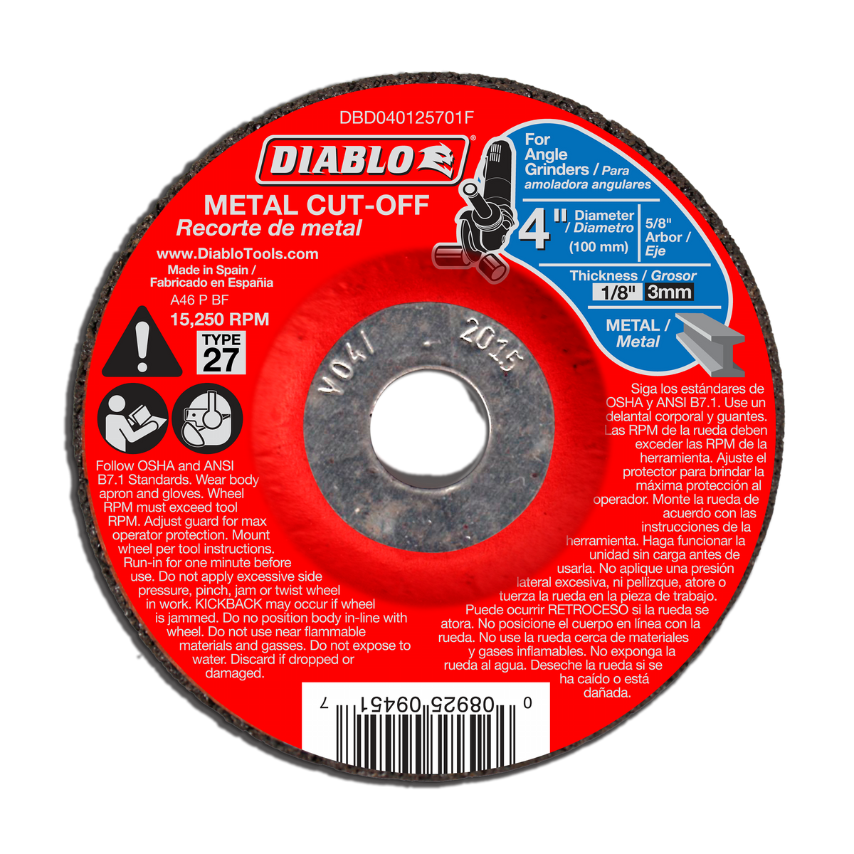 Diablo DBD040125701F 4" Type 27 Metal Cut-Off Disc