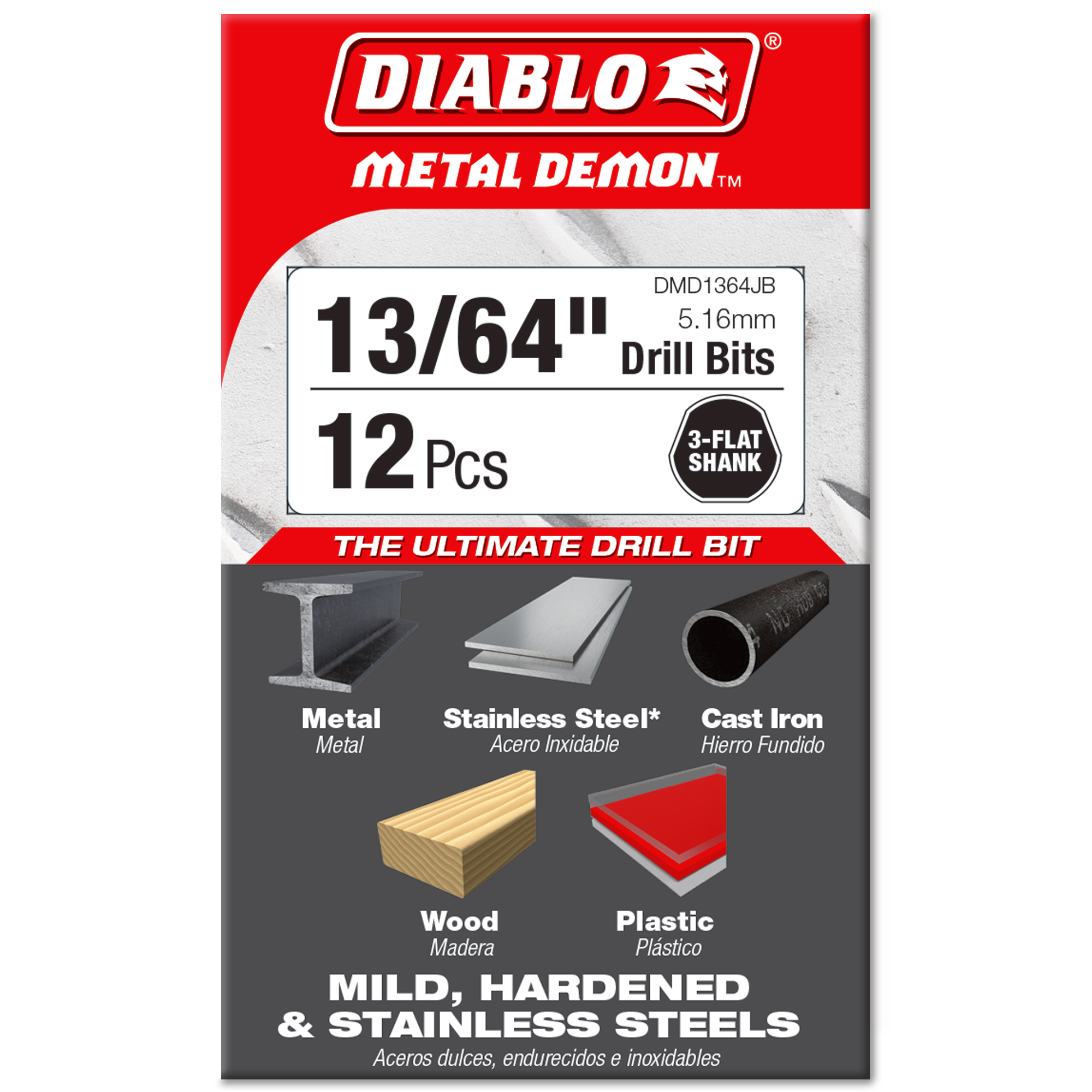 Diablo DMD1364JB 13/64" Metal Demon™ Drill Bits for Mild, Hardened and Stainless Steels