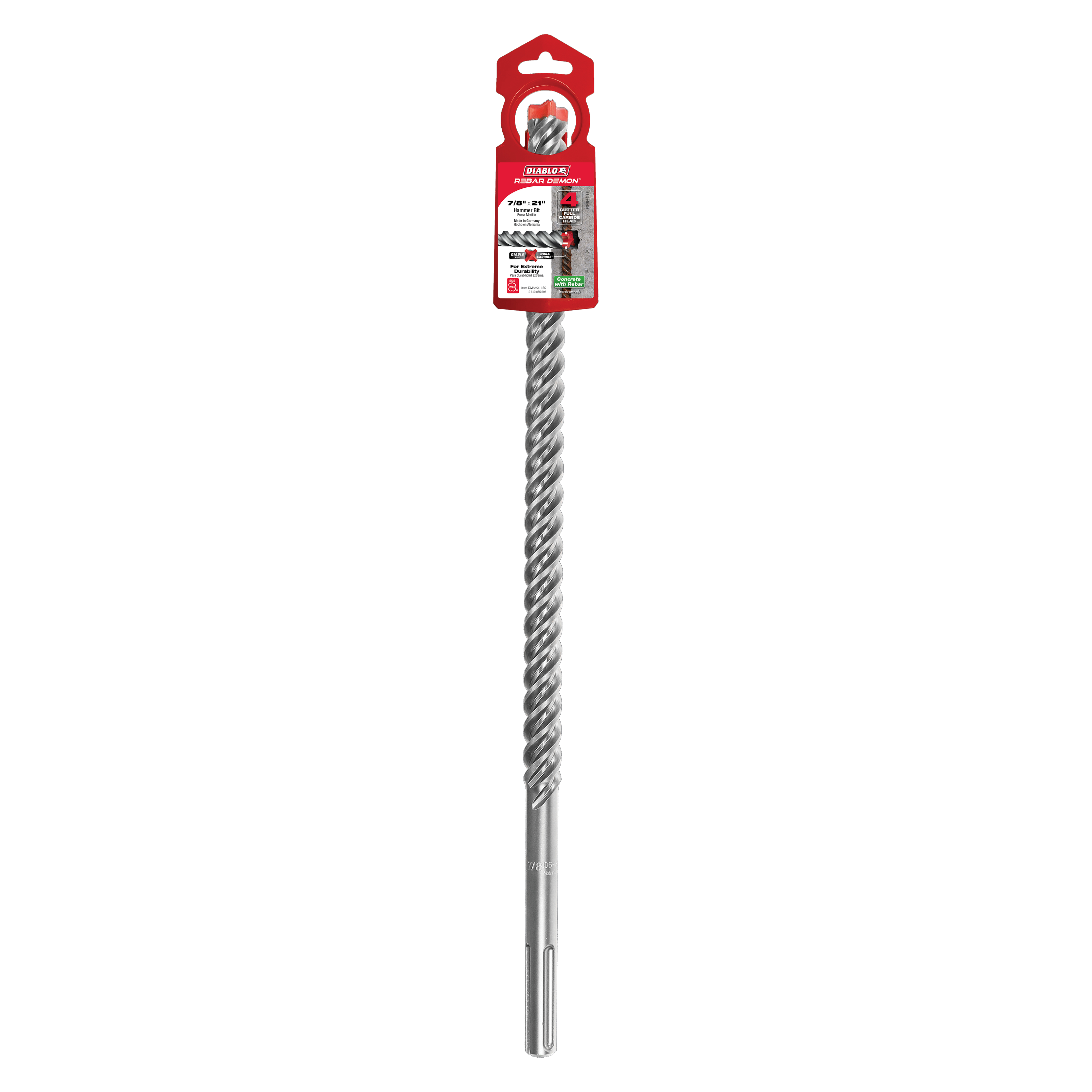 Diablo DMAMX1180 7/8" x 16" x 21" Rebar Demon™ SDS-Max 4-Cutter Full Carbide Head Hammer Drill Bit