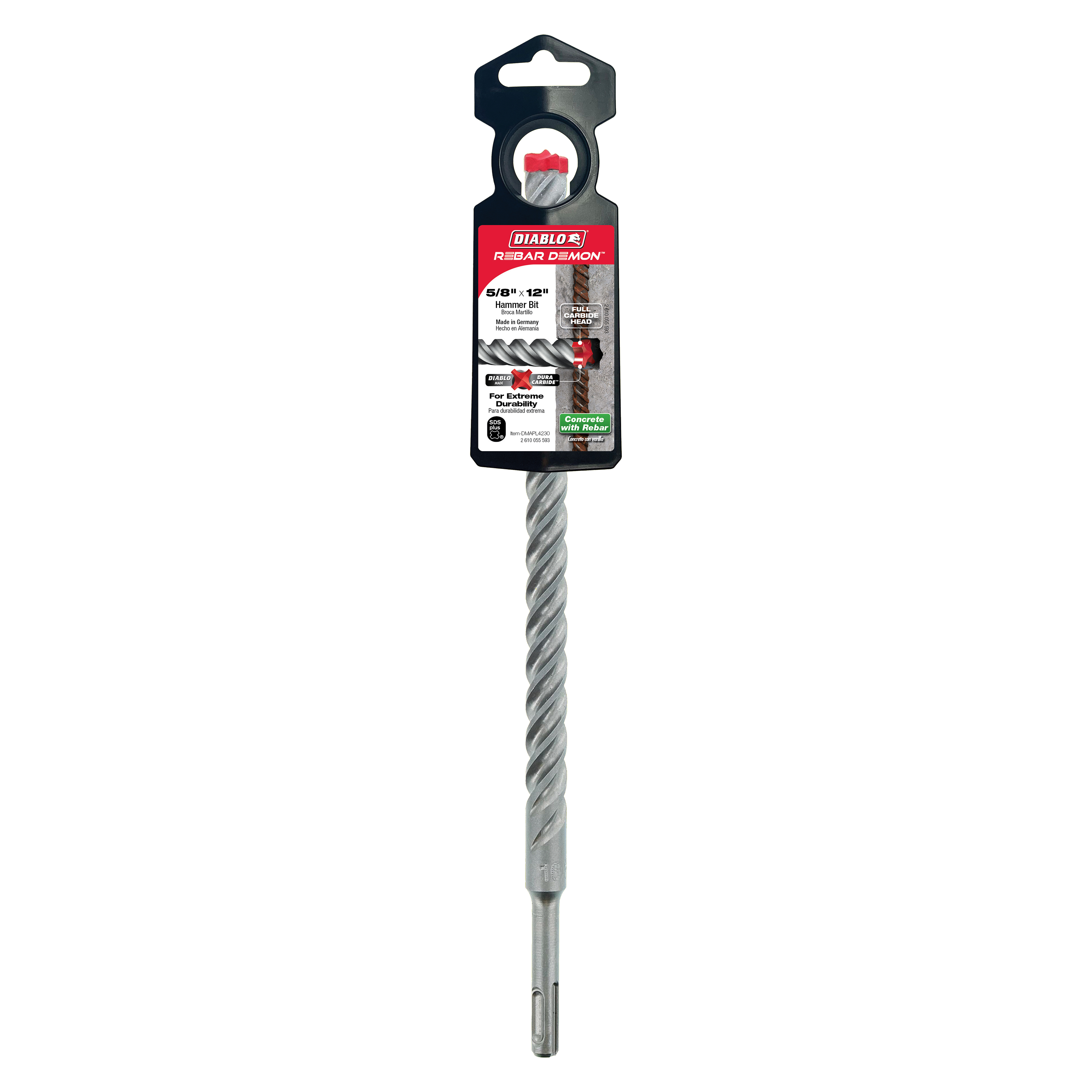 Diablo DMAPL4230 5/8" x 10" x 12" Rebar Demon™ SDS-Plus 4-Cutter Full Carbide Head Hammer Drill Bit