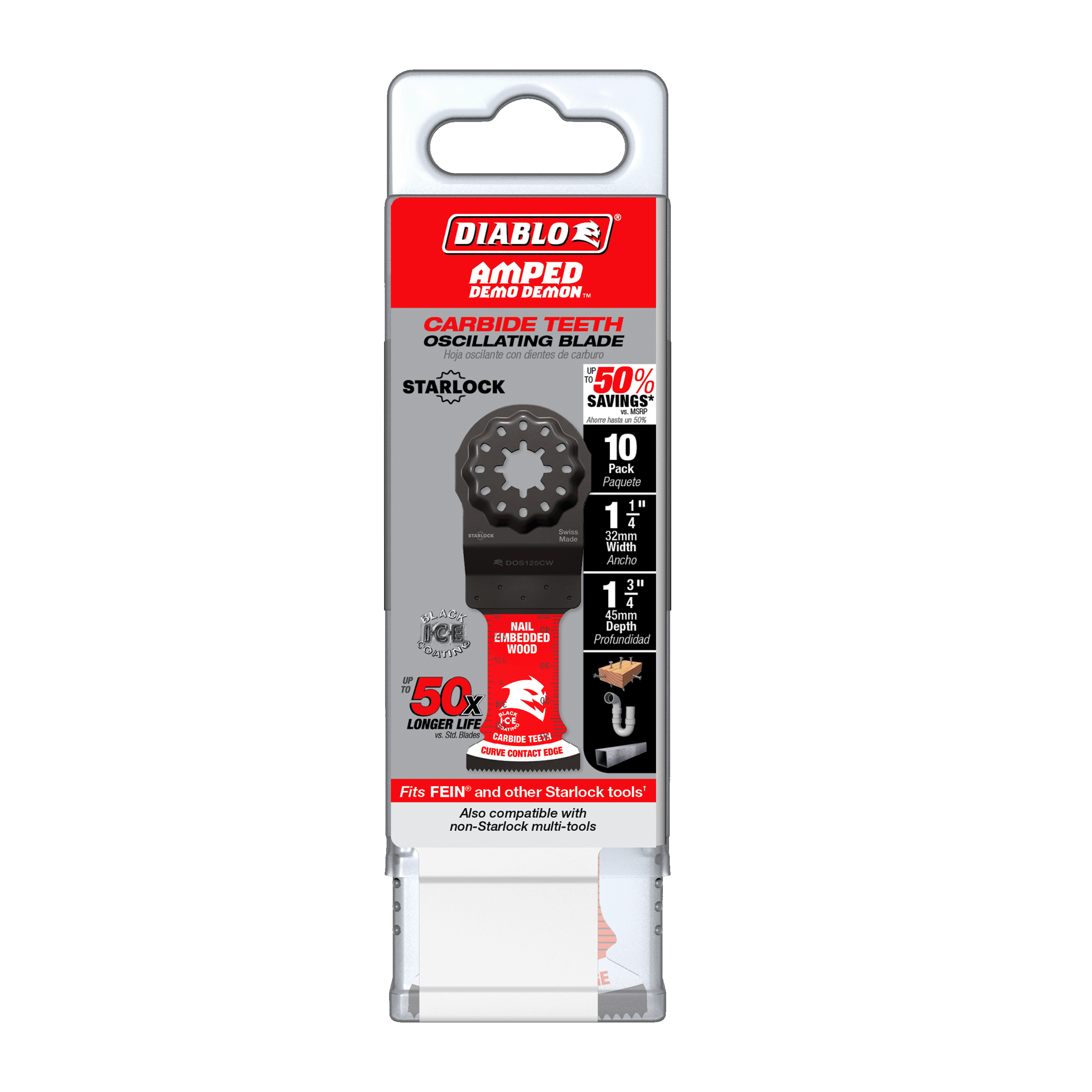 Diablo DOS125CW10 Diablo 1-1/4" AMPED™ Demo Demon™ Starlock Carbide Teeth Oscillating Blades for Nail-Embedded Wood (10-Pack)