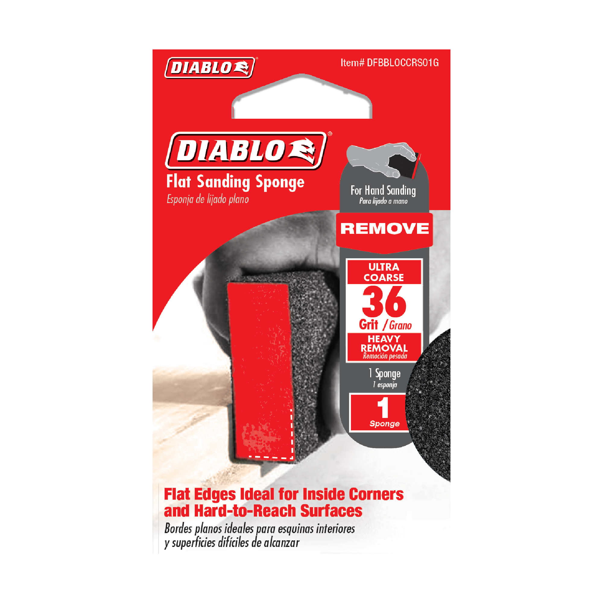 Diablo DFBBLOCCRS01G 4" x 2-1/2" x 1" 36-Grit Flat Edge Sanding Sponge