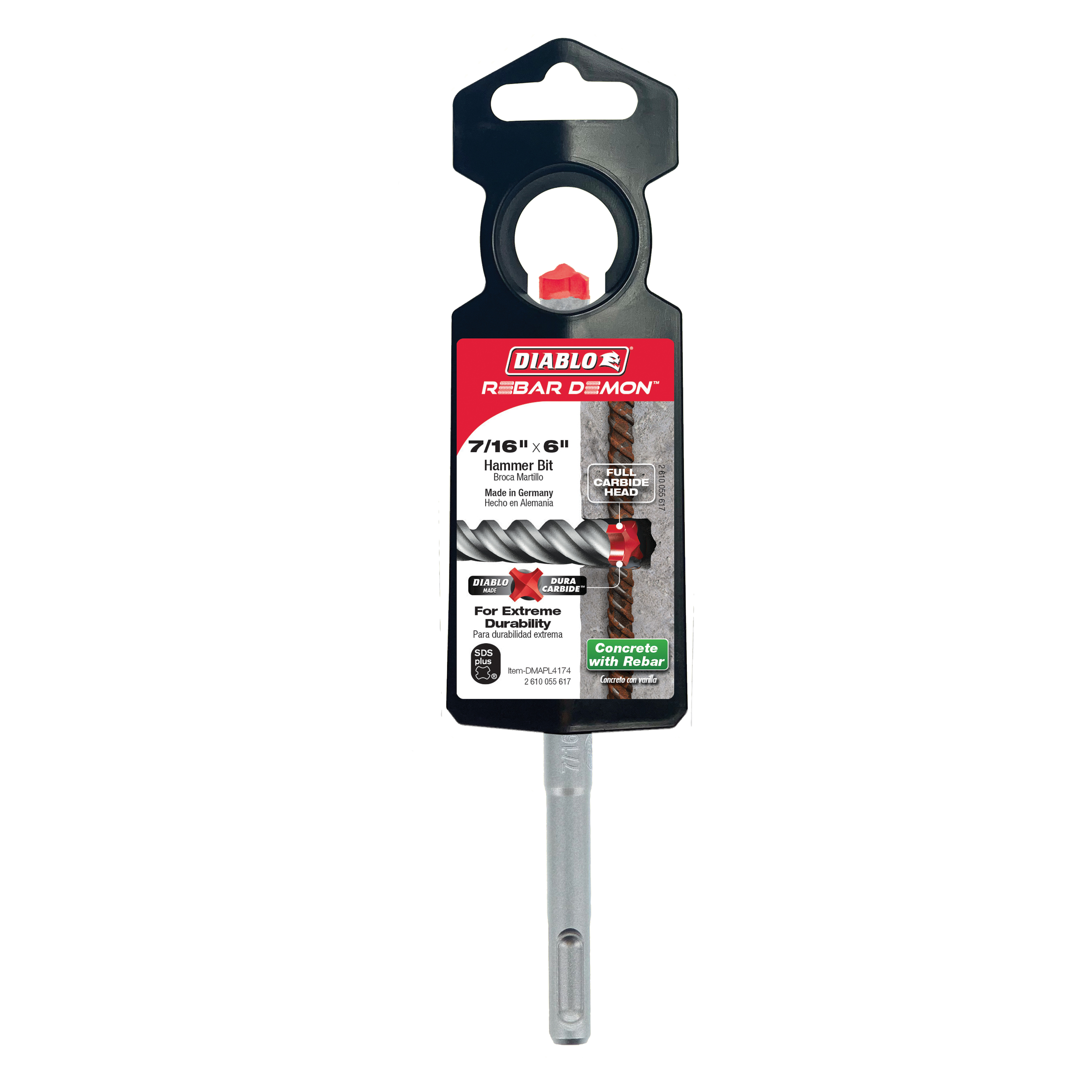 Diablo DMAPL4174 7/16" x 4" x 6" Rebar Demon™ SDS-Plus 4-Cutter Full Carbide Head Hammer Drill Bit