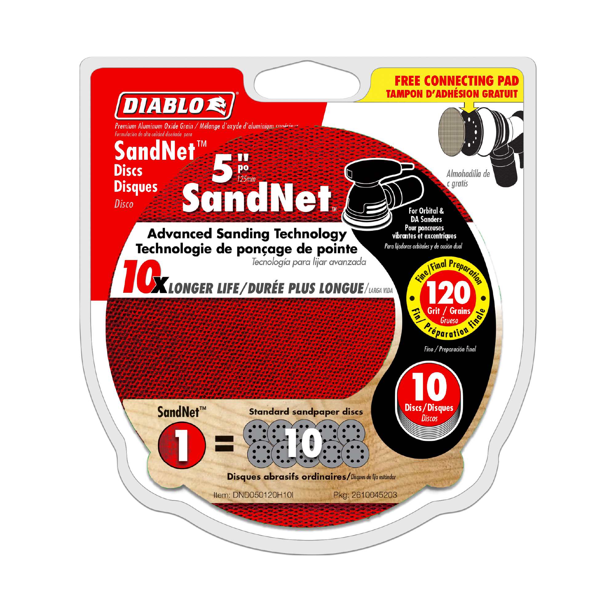 Diablo DND050120H10I 5" 120-Grit SandNET™ Sanding Discs with Connection Pad (10-Pack)