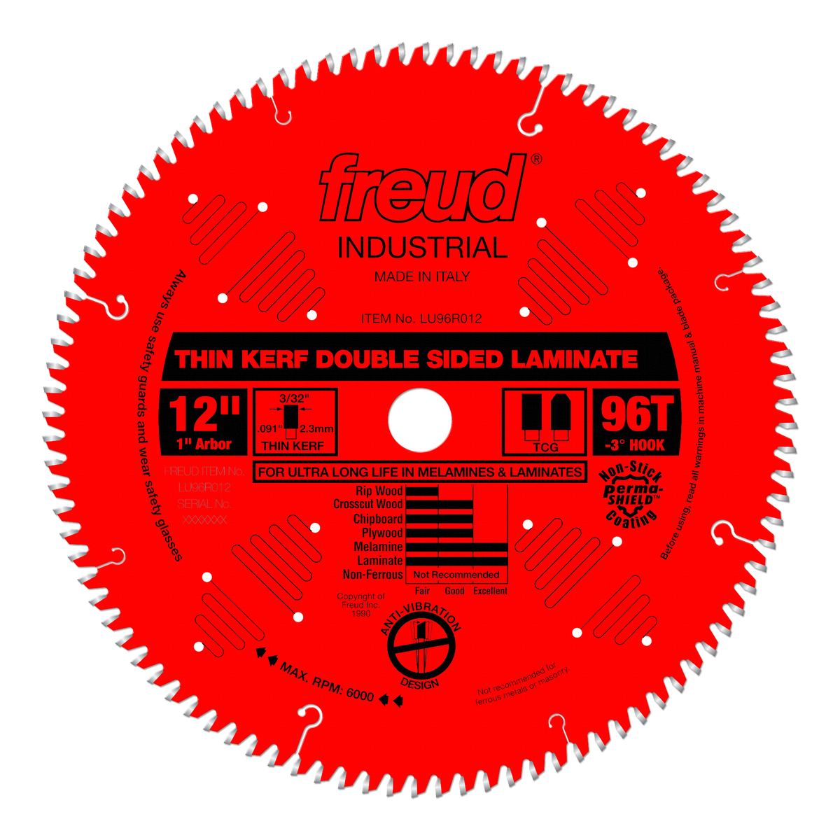 Freud LU96R012 12" Thin Kerf Double Sided Laminate/Melamine