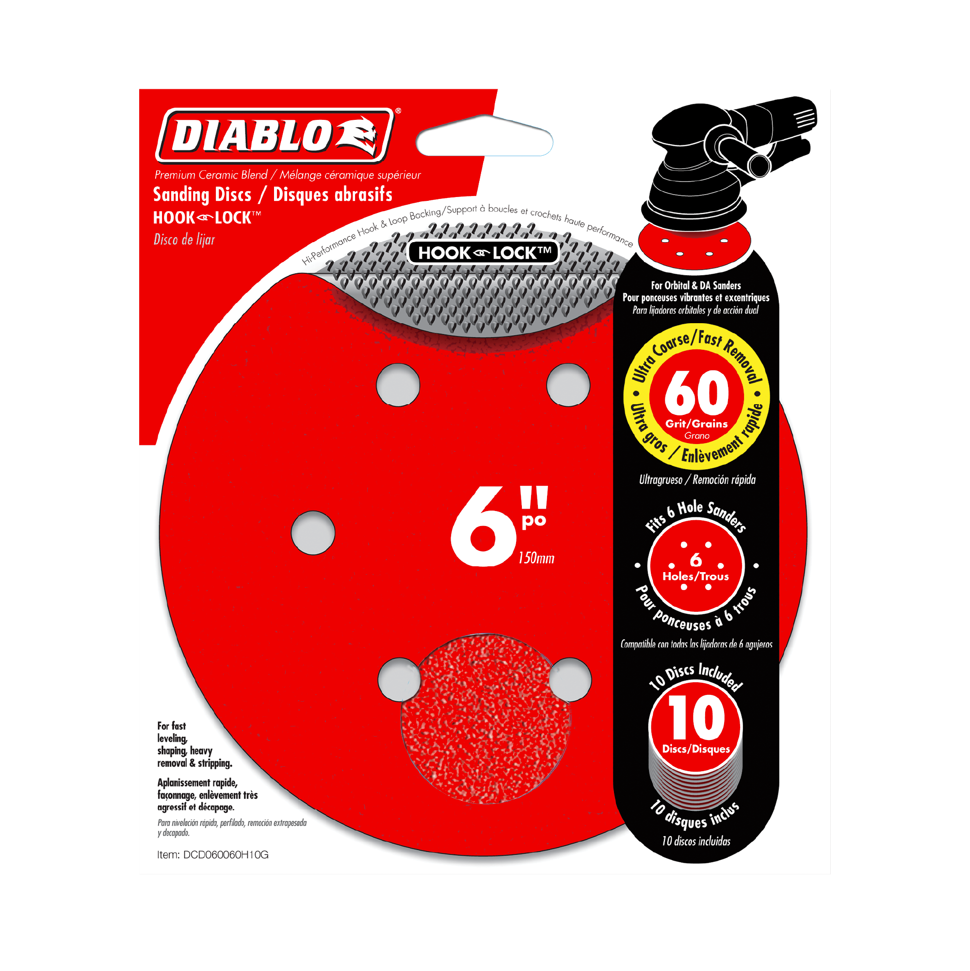 Diablo DCD060060H10G 6" 60-Grit Hook & Lock™ ROS Sanding Discs (10-Pack)