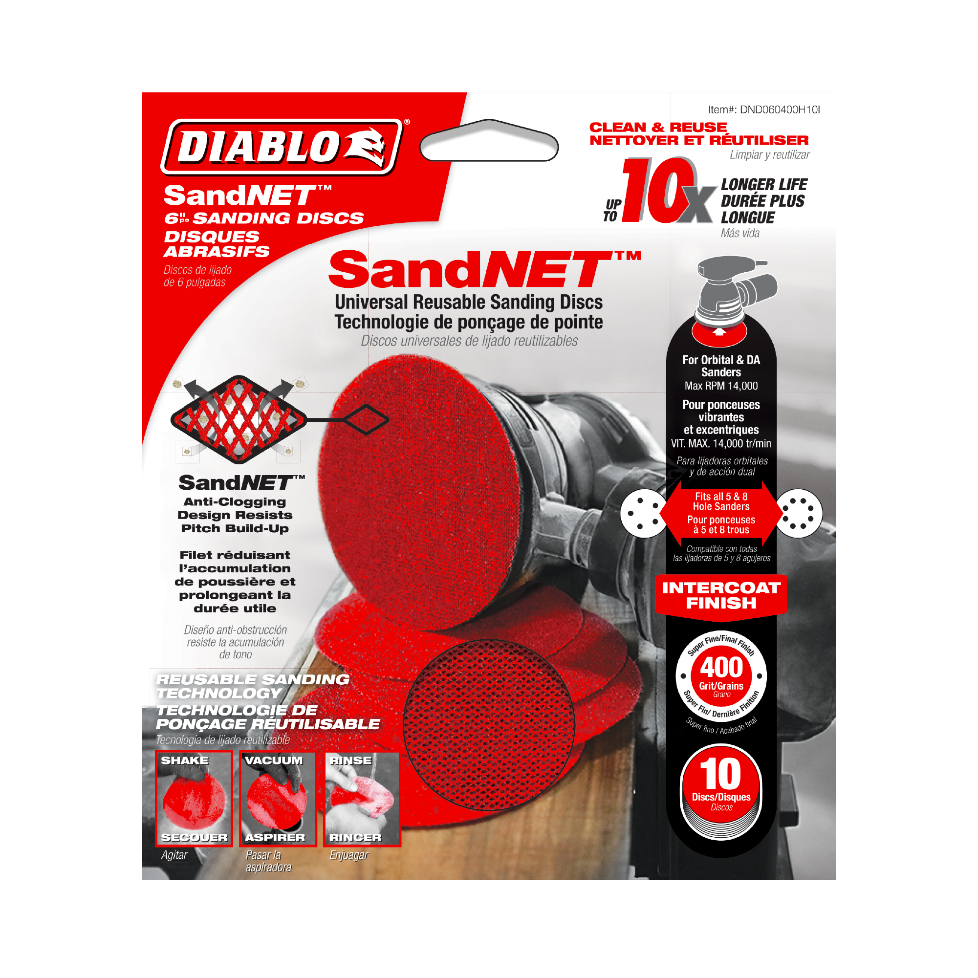 Diablo DND060400H10I 6" 400-Grit SandNET™ Sanding Discs with Connection Pad (10-Pack)