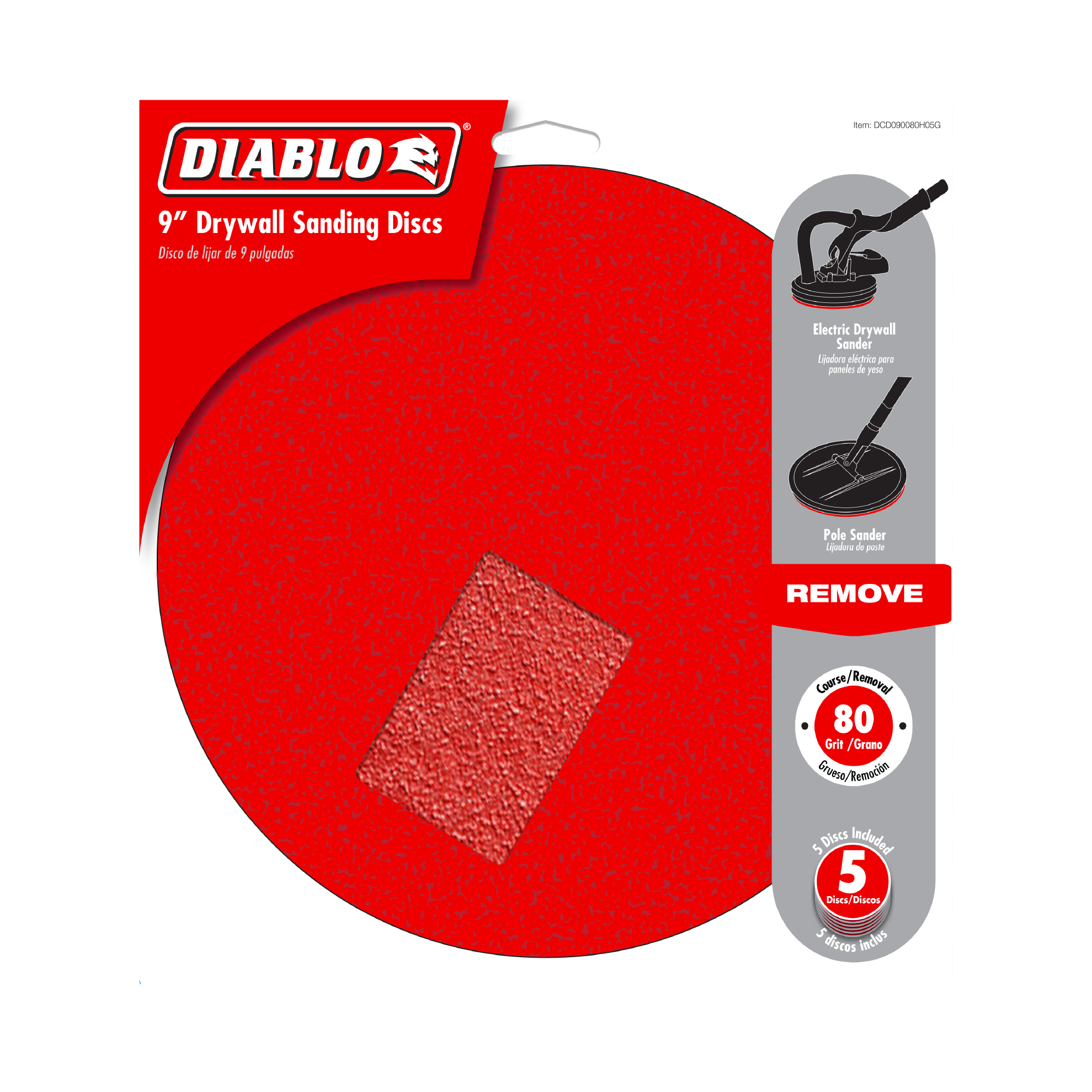 Diablo DCD090080H05G 9" 80-Grit Hook & Lock™ ROS Sanding Discs for Drywall (5-Pack)