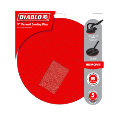 Diablo DCD090080H05G 9" 80-Grit Hook & Lock™ ROS Sanding Discs for Drywall (5-Pack)