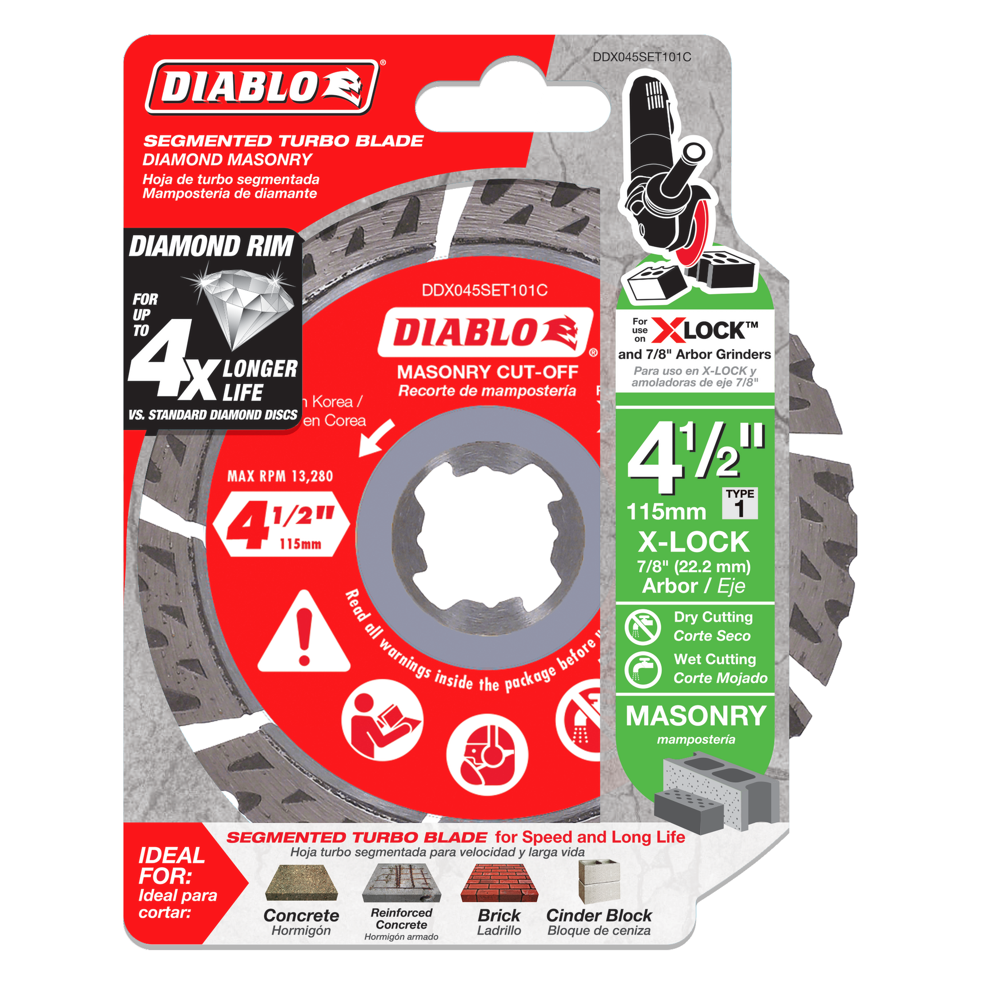 Diablo DDX045SET101C 4-1/2" X-LOCK Diamond Segmented Turbo Masonry Cut-Off Disc