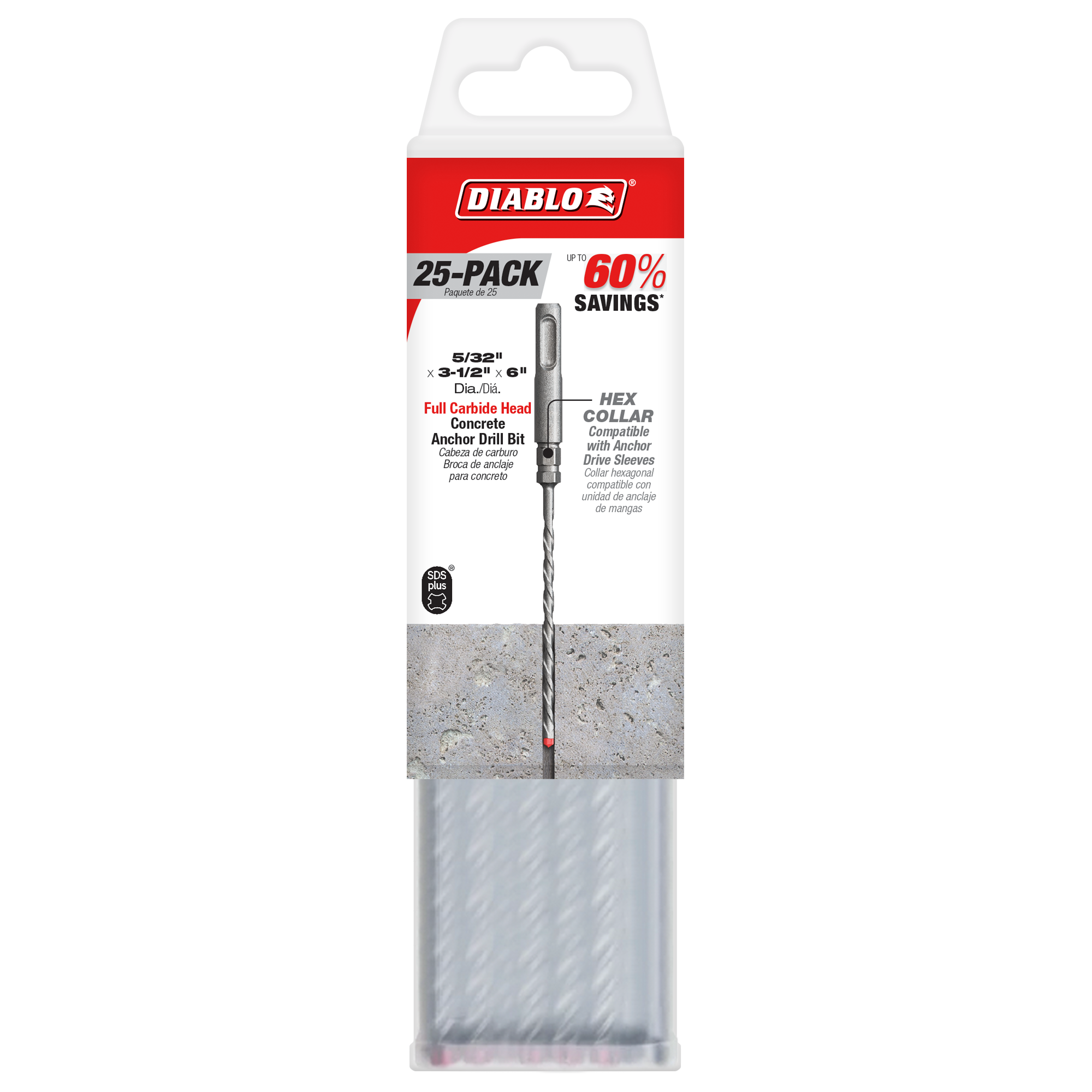 Diablo DMAPL2910-P25 5/32" x 3-1/2" x 6" SDS-Plus Full Carbide Head Concrete Anchor Hammer Drill Bits (25-Pack)