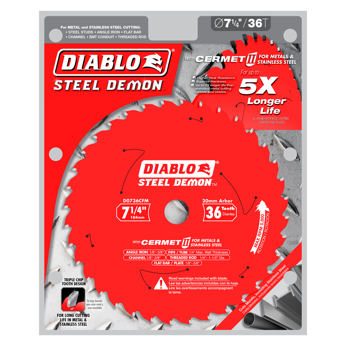 Diablo D0736CFM 7" x 36-Teeth Steel Demon™ Cermet II Saw Blade for Thick Metal