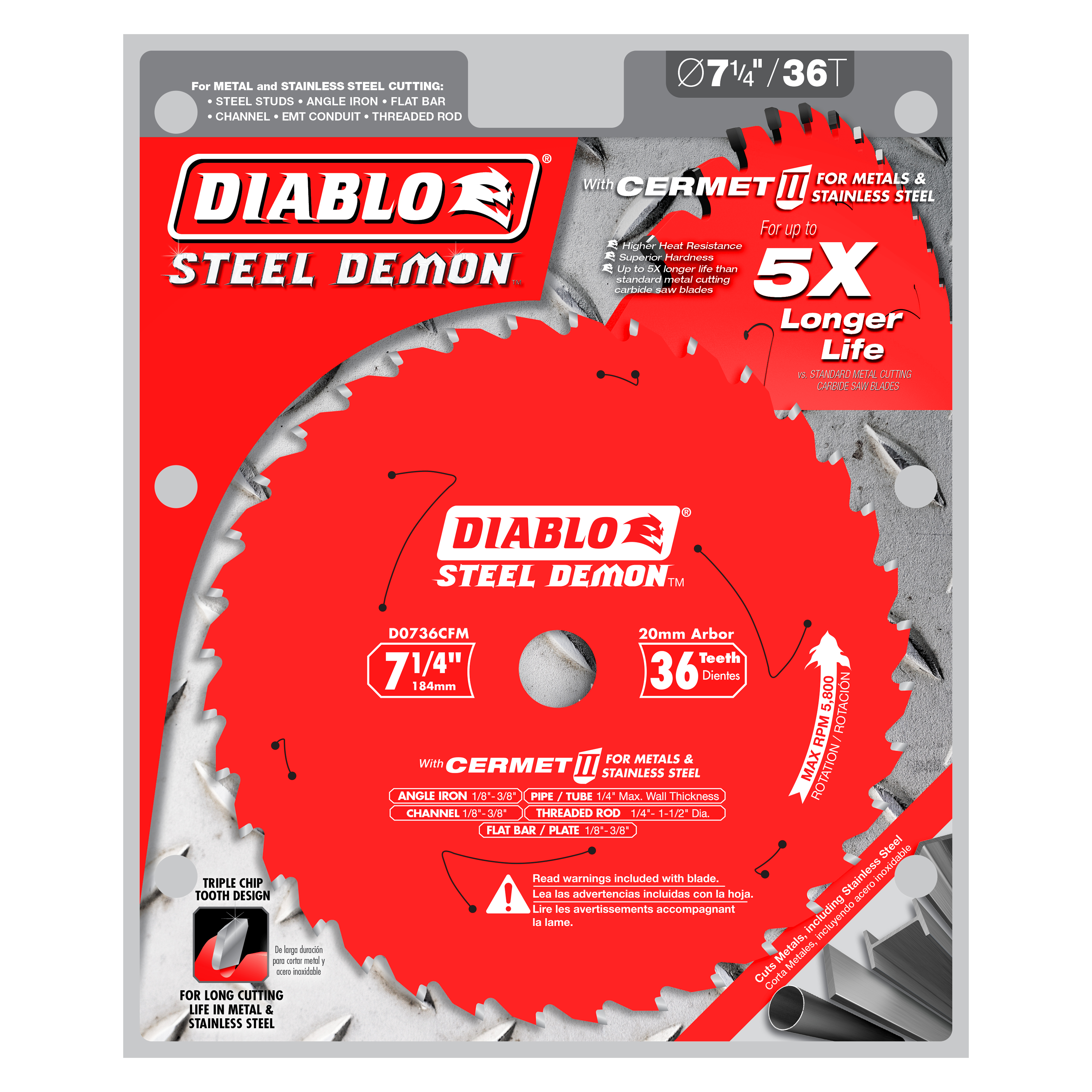Diablo D0736CFM 7" x 36-Teeth Steel Demon™ Cermet II Saw Blade for Thick Metal