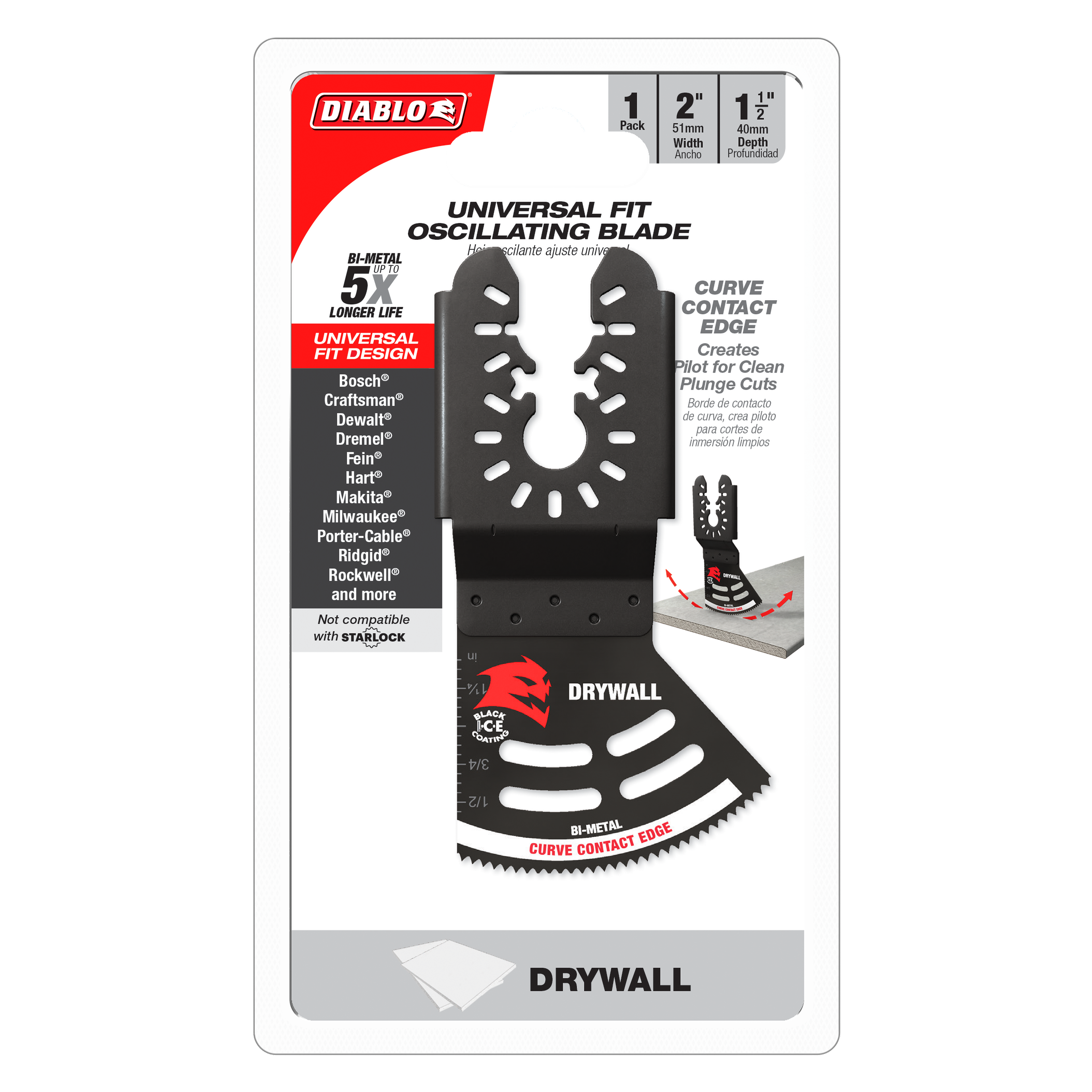 Diablo DOU200RBD 2" Universal Fit Bi-Metal Oscillating Blade for Drywall