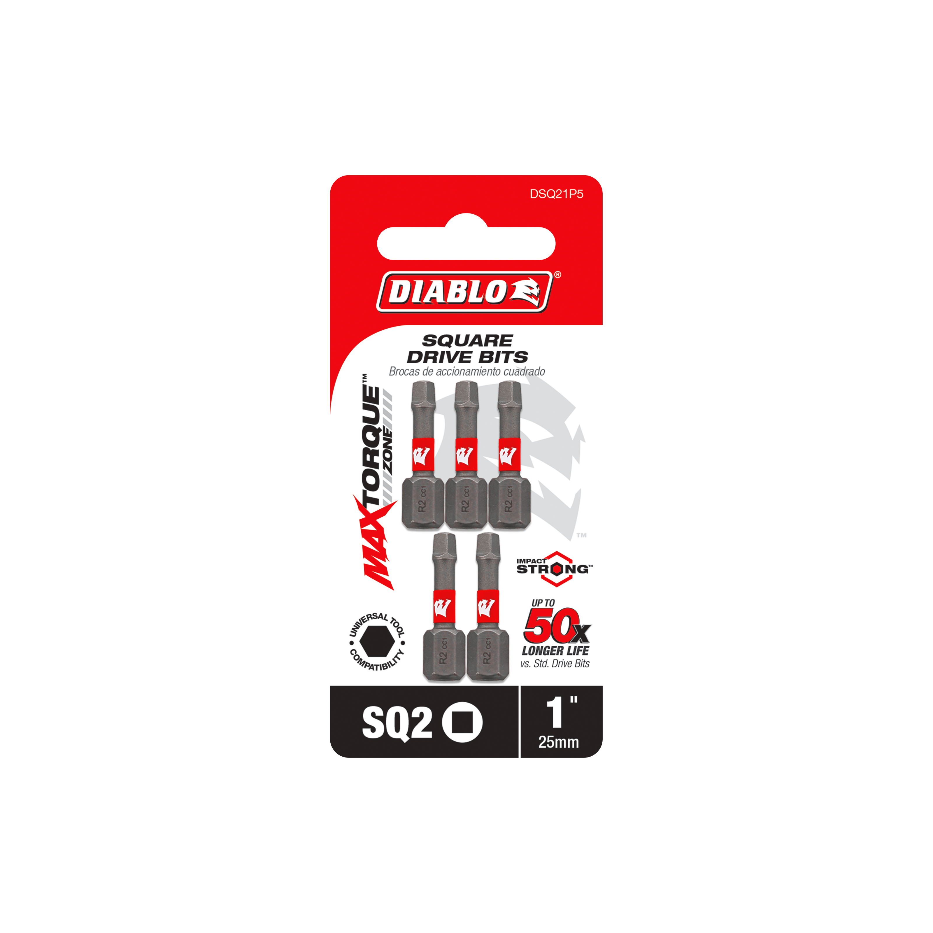 Diablo DSQ21P5 1" #2 Square Drive Bits (5-Pack)