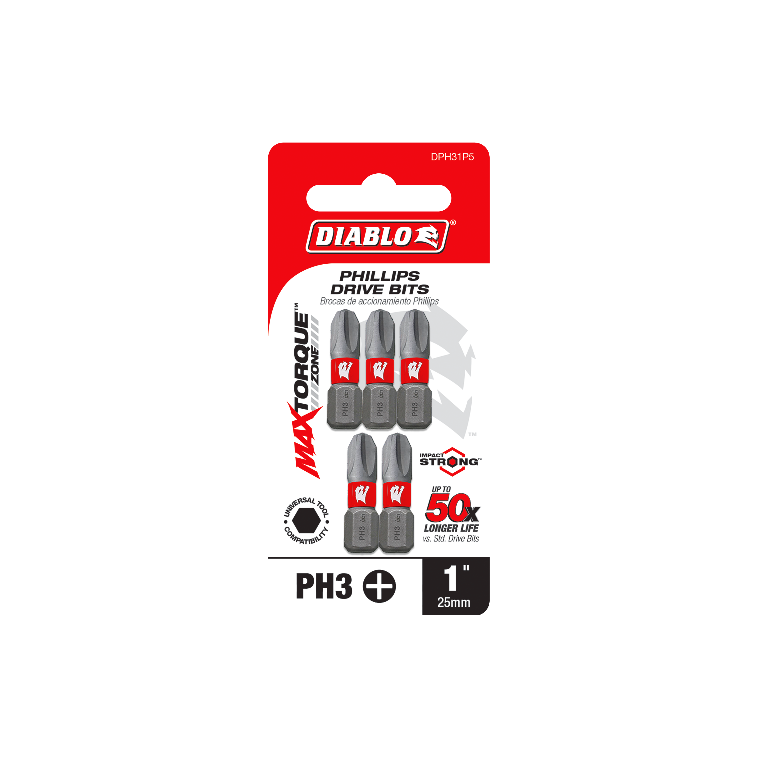 Diablo DPH31P5 1" #3 Phillips Drive Bits (5-Pack)