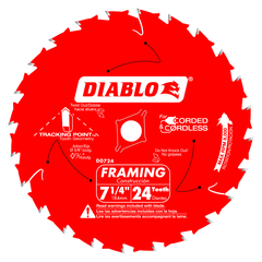 Diablo D0724A 7-1/4" x 24-Teeth Framing Saw Blade for Wood