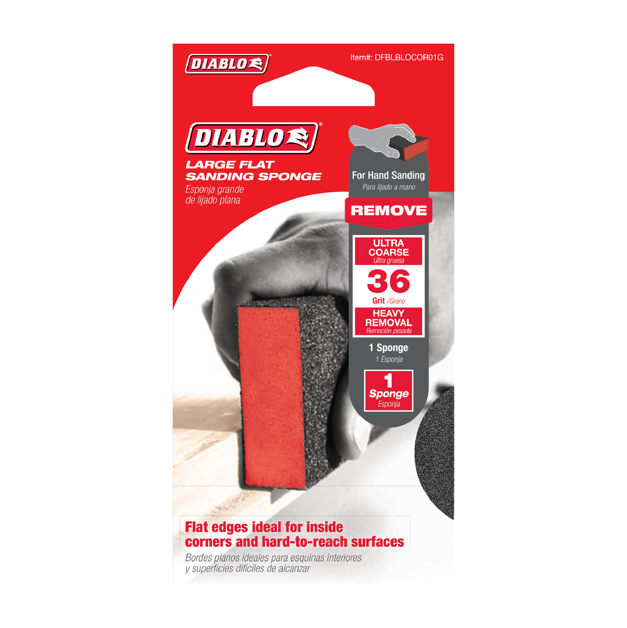 Diablo DFBLBLOCOR01G 5" x 3" x 1" 36-Grit Large Flat Edge Sanding Sponge