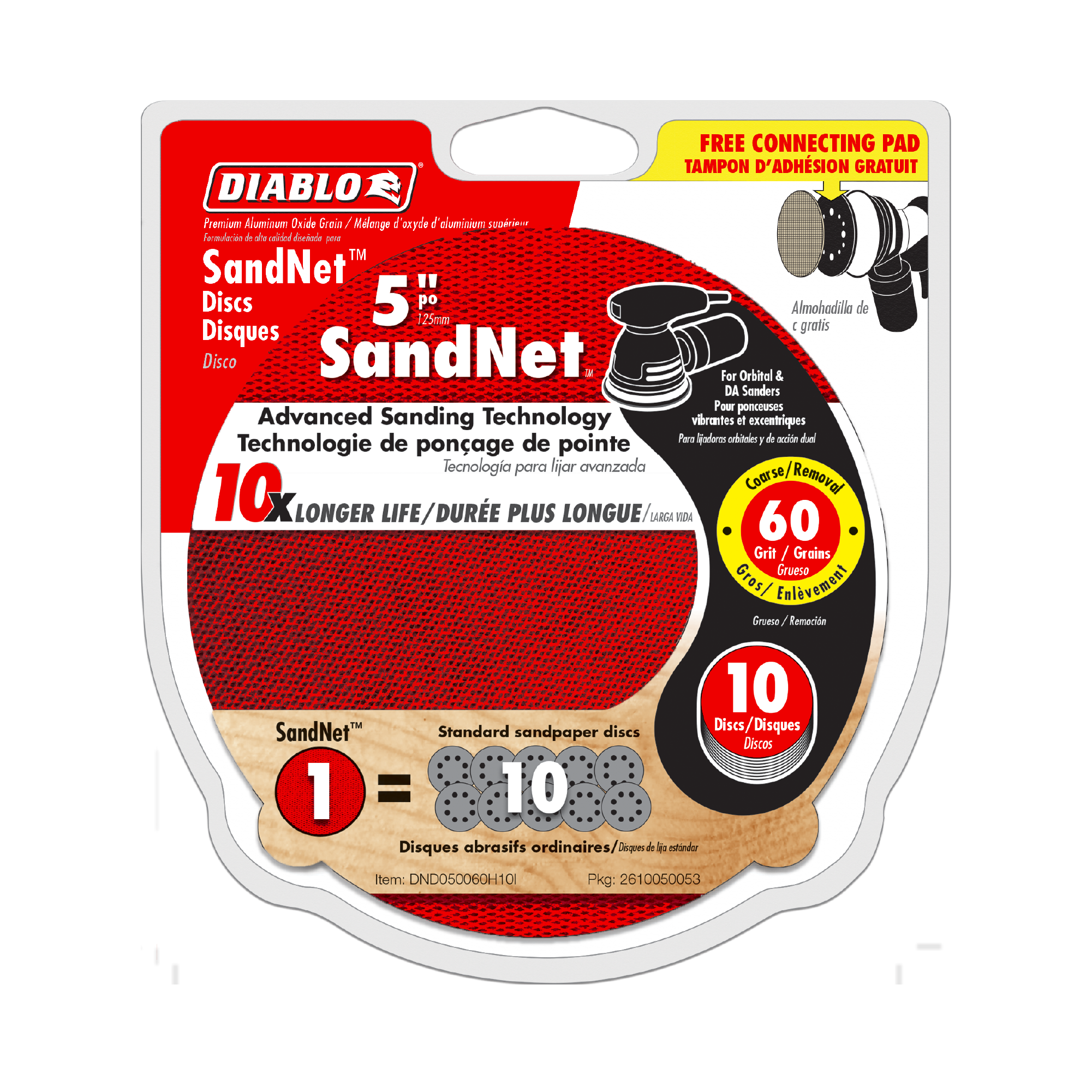 Diablo DND050060H10I 5" 60-Grit SandNET™ Sanding Discs with Connection Pad (10-Pack)