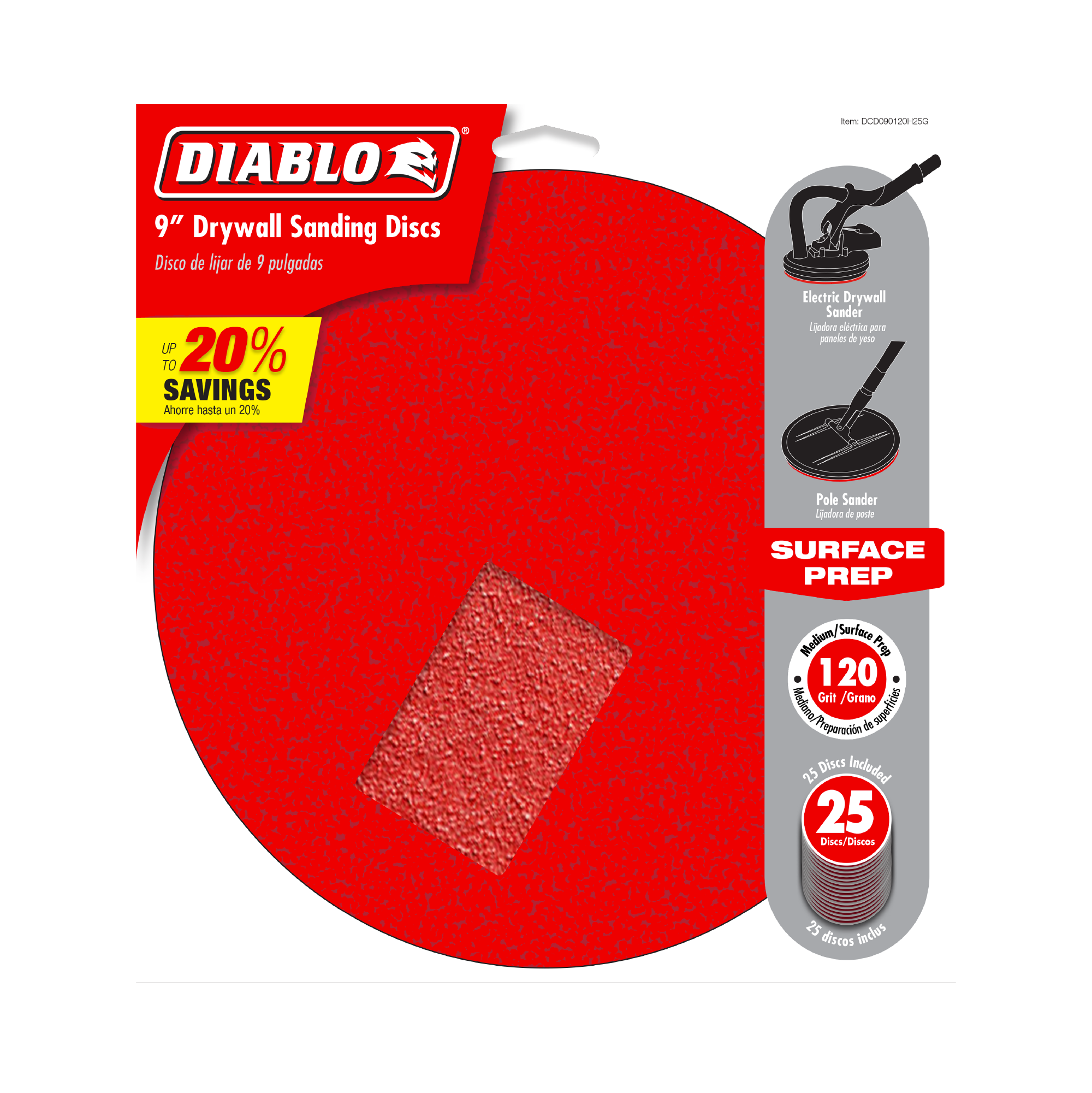 Diablo DCD090120H25G 9" 120-Grit Hook & Lock™ ROS Sanding Discs for Drywall (25-Pack)