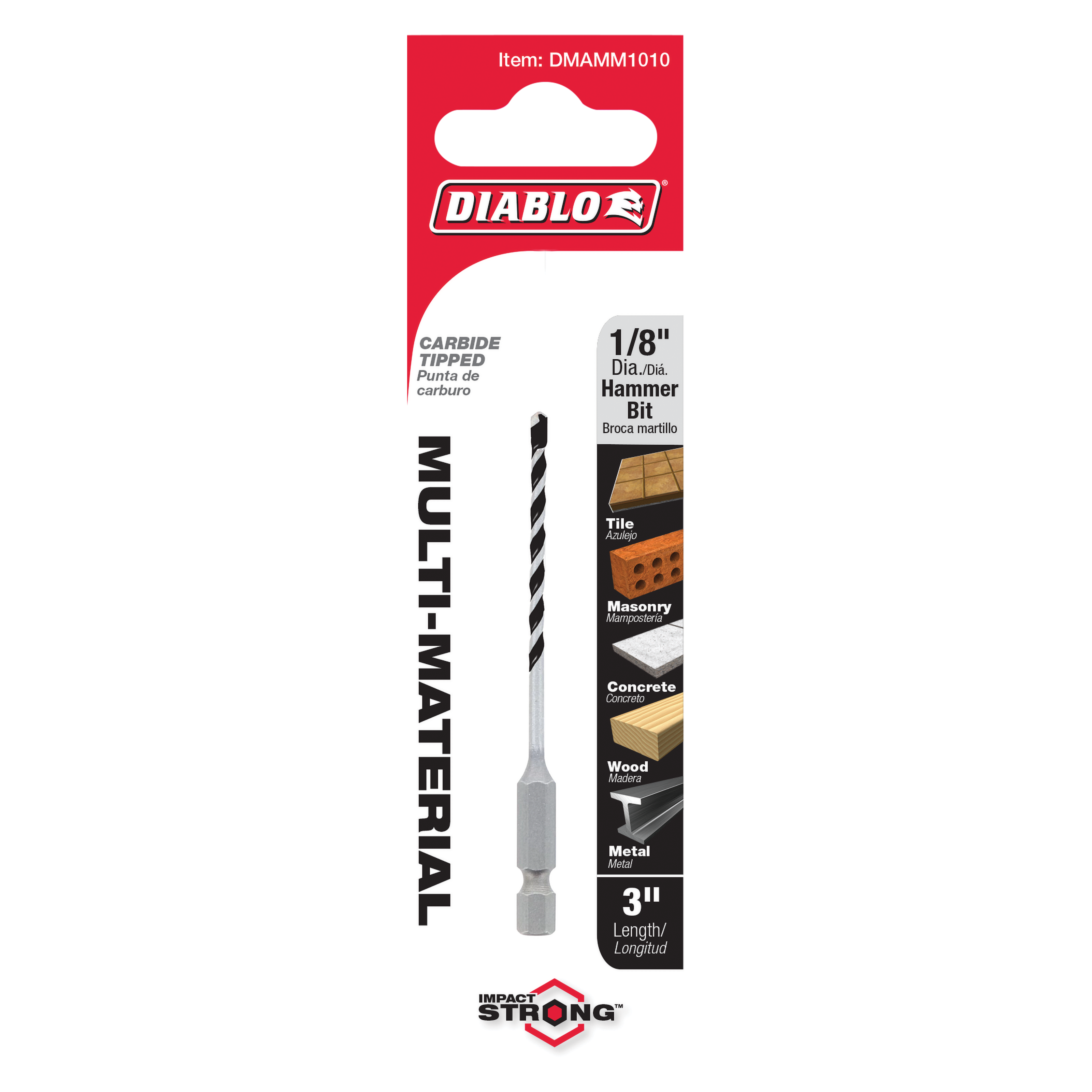 Diablo DMAMM1010 1/8" x 2" x 3" Multi-Material Carbide-Tipped Hammer Drill Bit