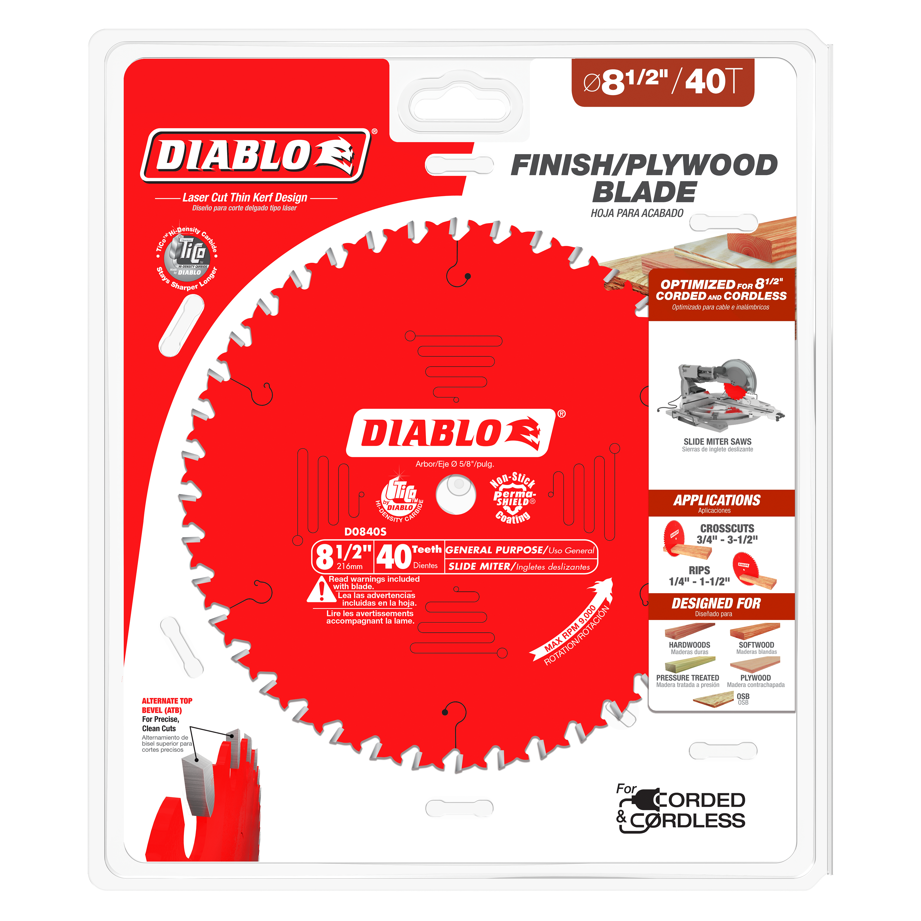 Diablo D0840S 8-1/2" x 40-Teeth General Purpose Saw Blade for Wood