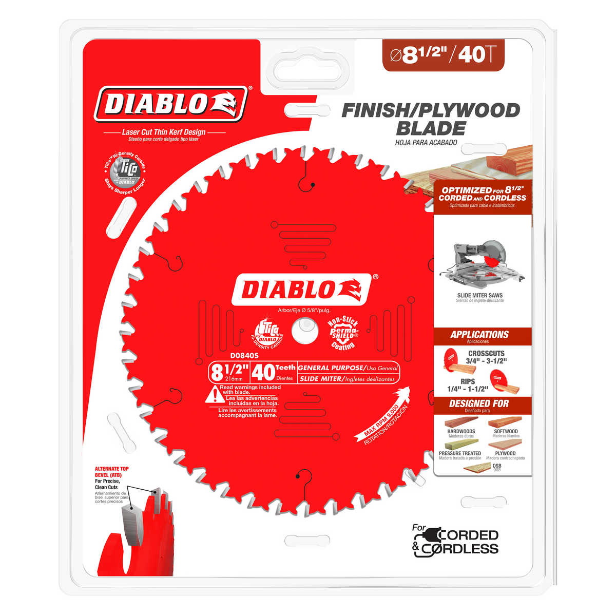 Diablo D0840S 8-1/2" x 40-Teeth General Purpose Saw Blade for Wood