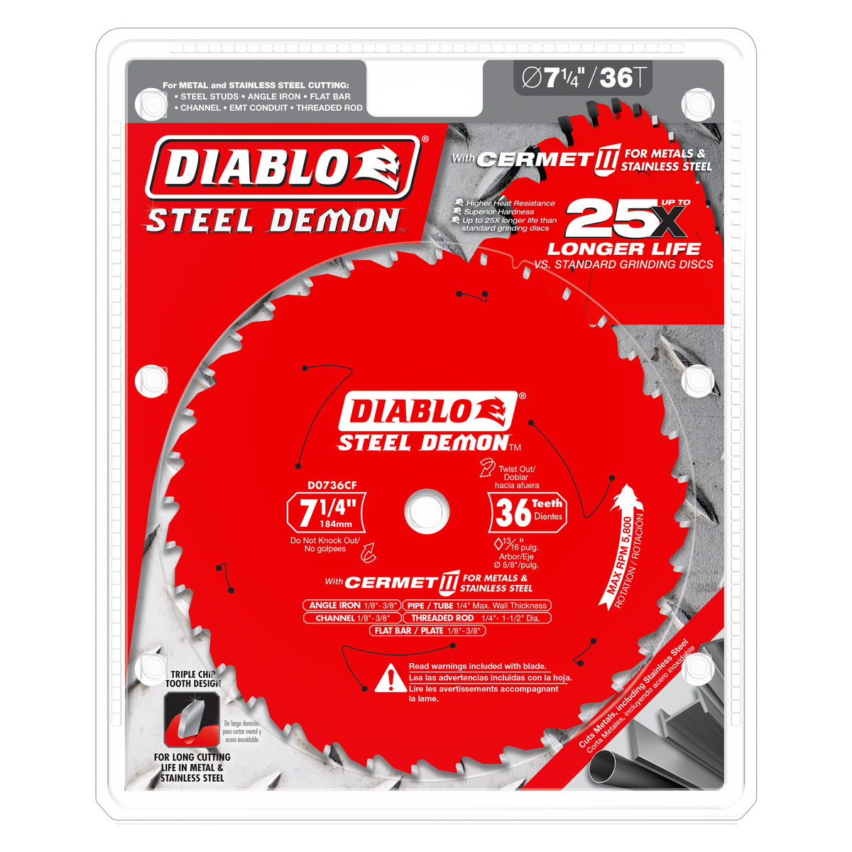Diablo D0736CF 7-1/4" x 36-Teeth Steel Demon™ Cermet II Saw Blade for Thick Metal