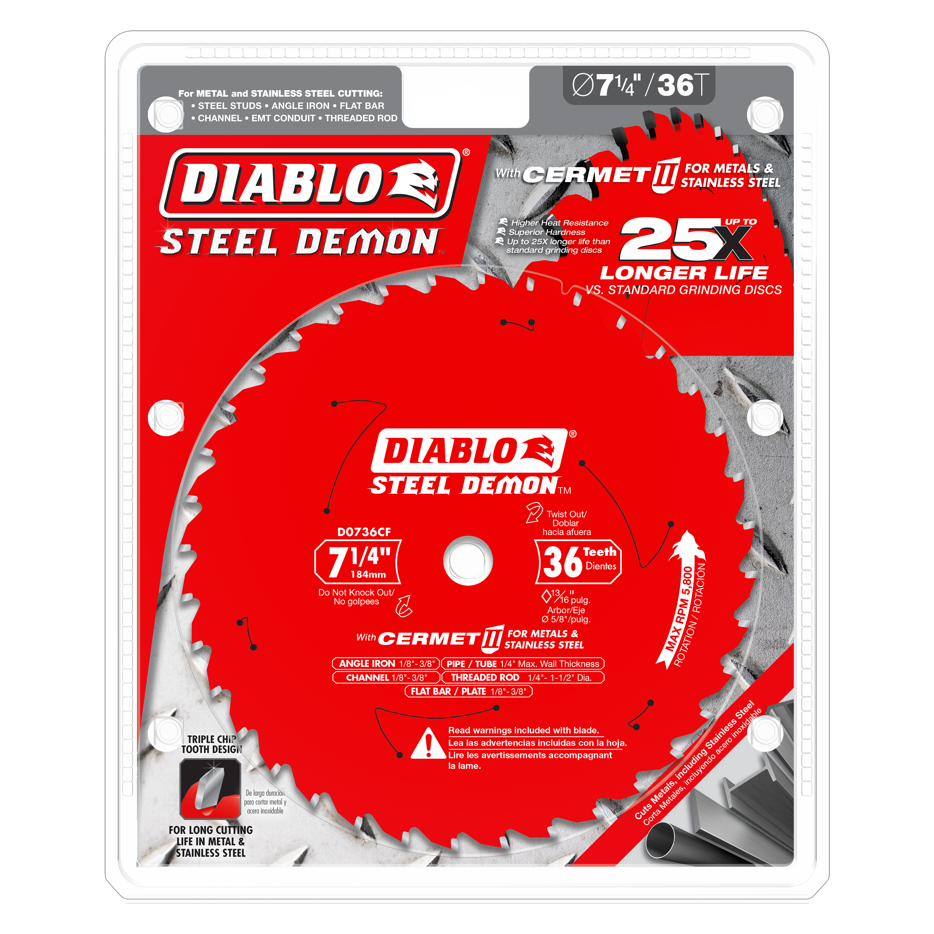 Diablo D0736CF 7-1/4" x 36-Teeth Steel Demon™ Cermet II Saw Blade for Thick Metal