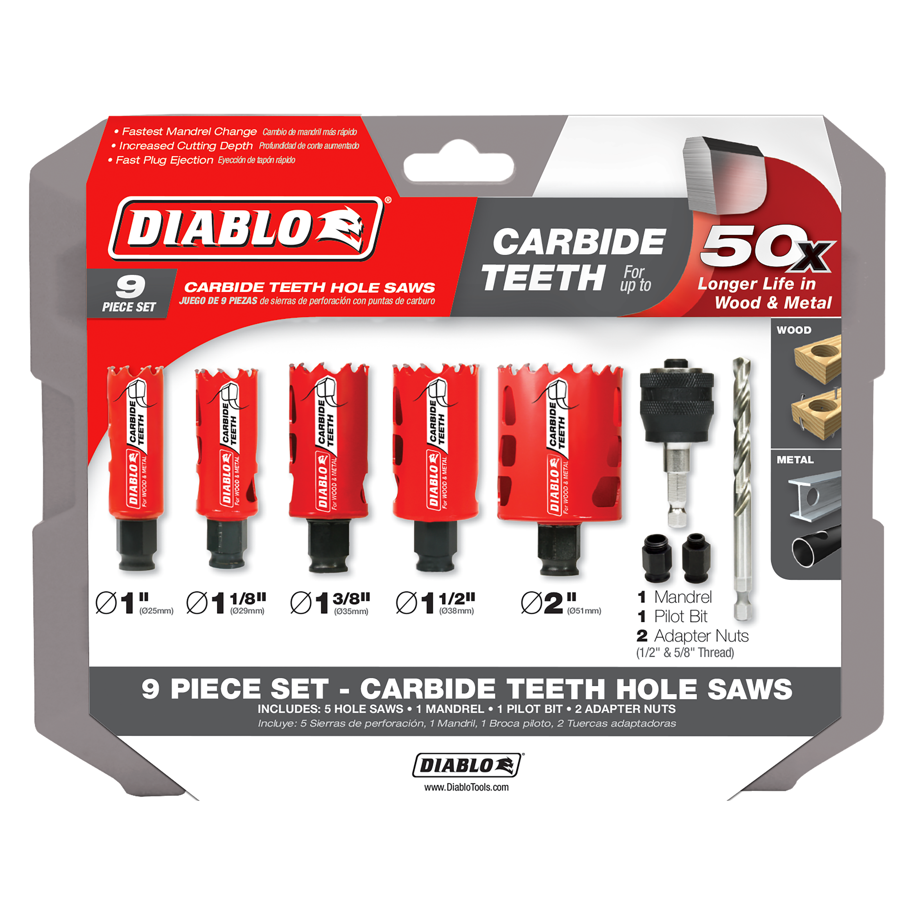 Diablo DHS09SGPCT 9 pc General Purpose Carbide Teeth Hole Saw Set