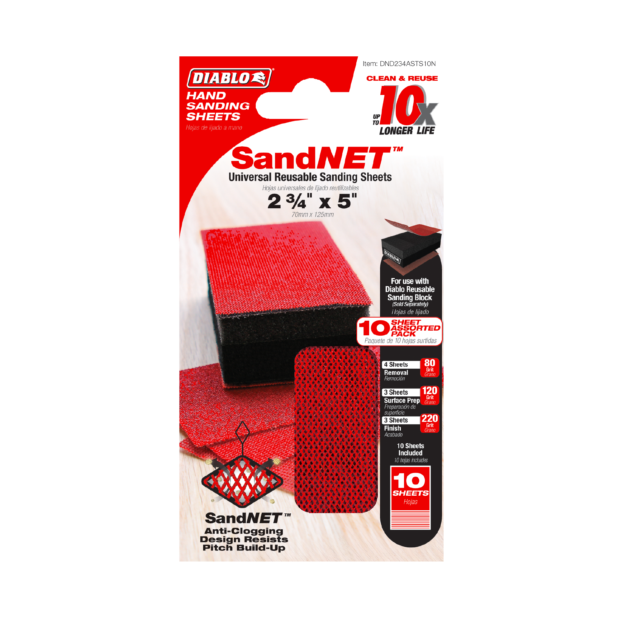 Diablo DND234ASTS10N 2-3/4" x 5" Assorted SandNET™ Reusable Sanding Sheets (10-Piece)