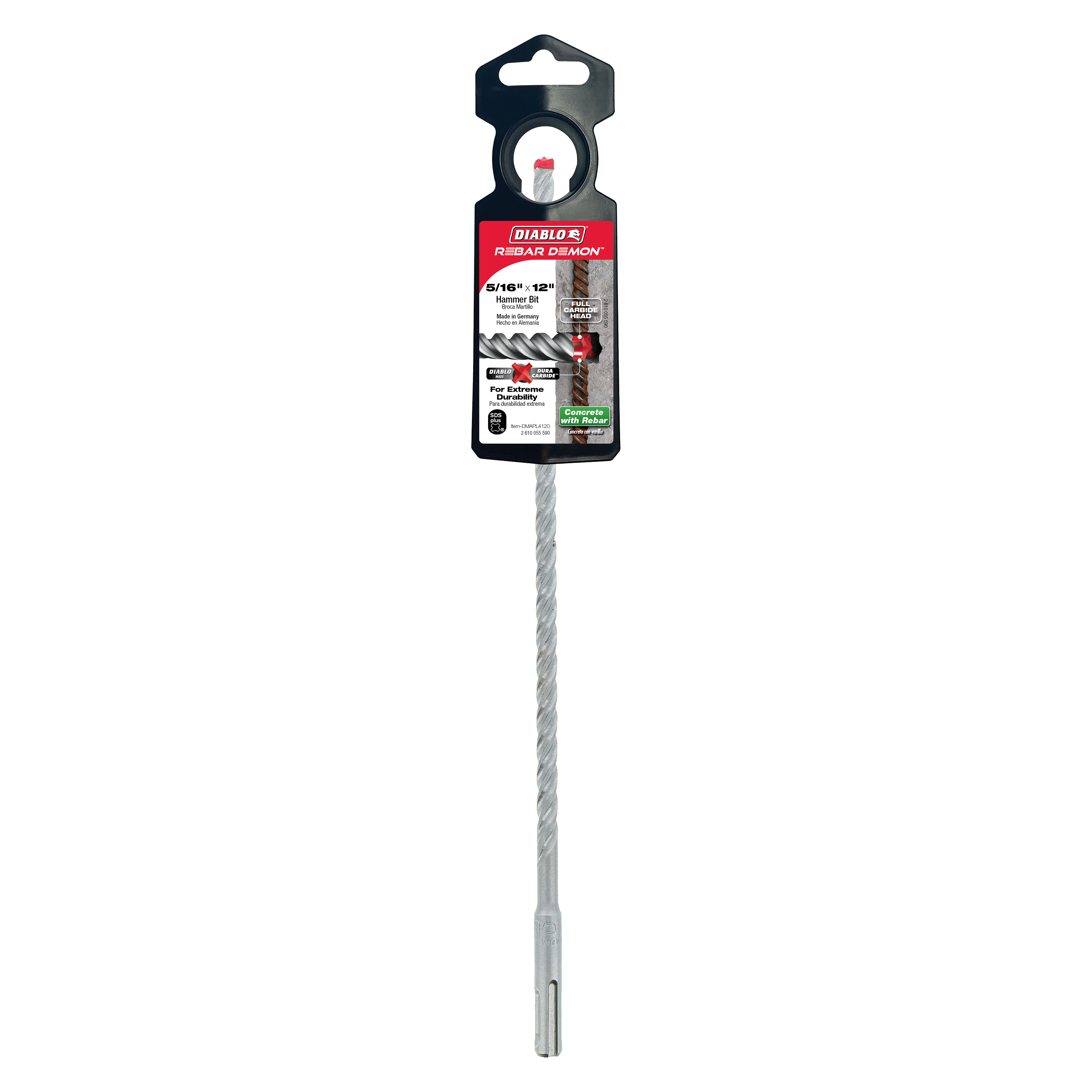 Diablo DMAPL4120 5/16" x 10" x 12" Rebar Demon™ SDS-Plus 4-Cutter Full Carbide Head Hammer Drill Bit