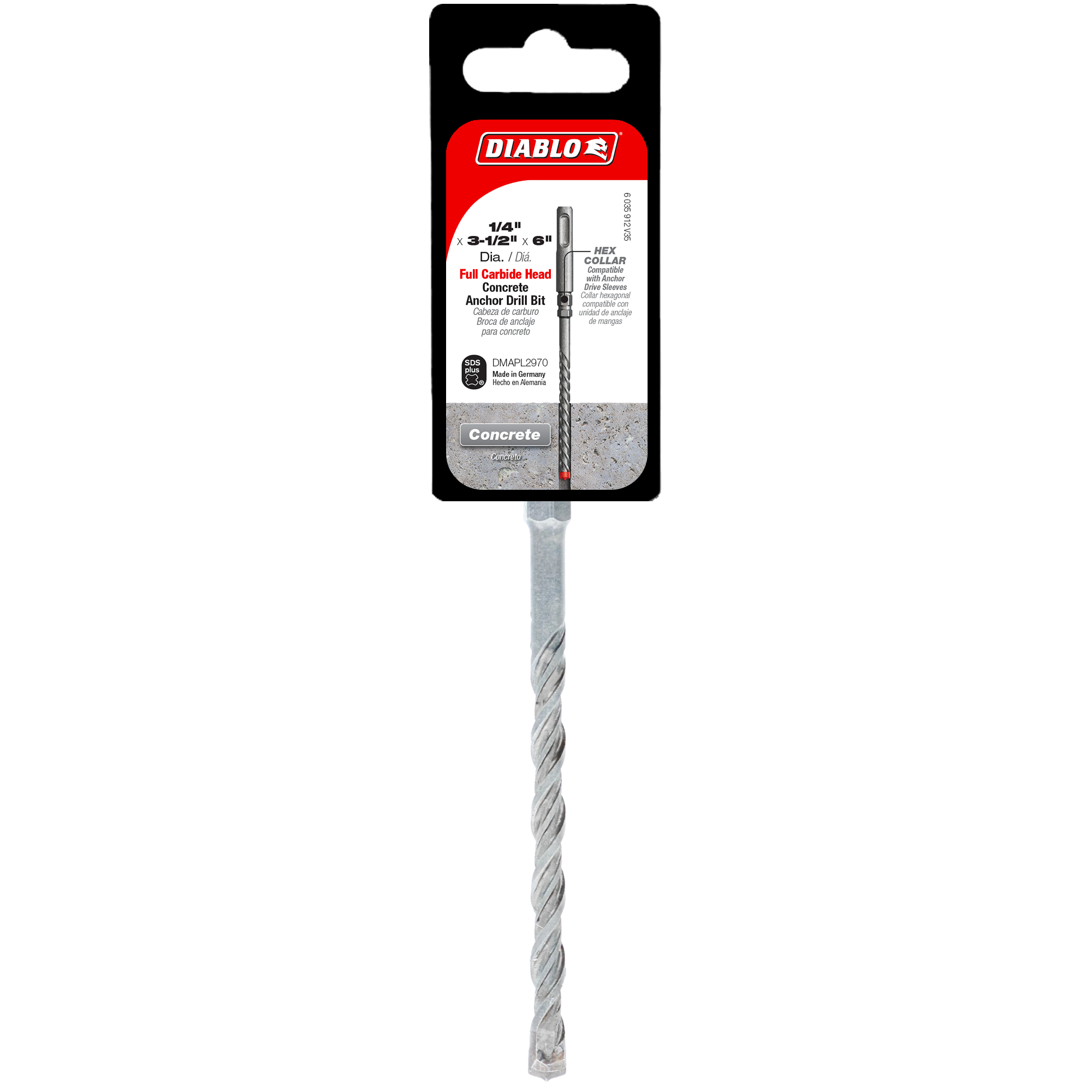 Diablo DMAPL2970 1/4" x 3-1/2" x 6" SDS-Plus Full Carbide Head Concrete Anchor Hammer Drill Bit