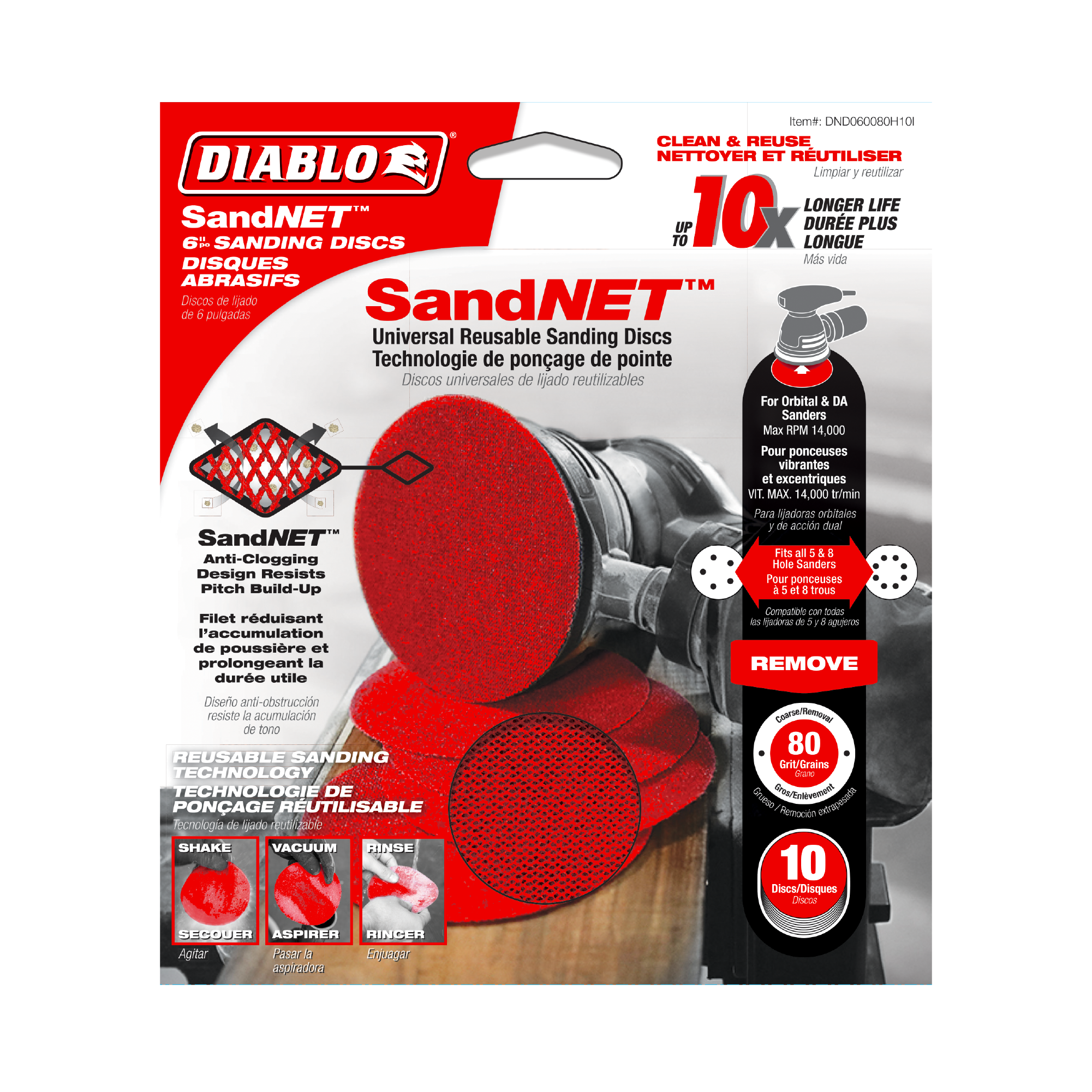 Diablo DND060080H10I 6" 80-Grit SandNET™ Reusable Sanding Discs with Connection Pad (10-Pack)