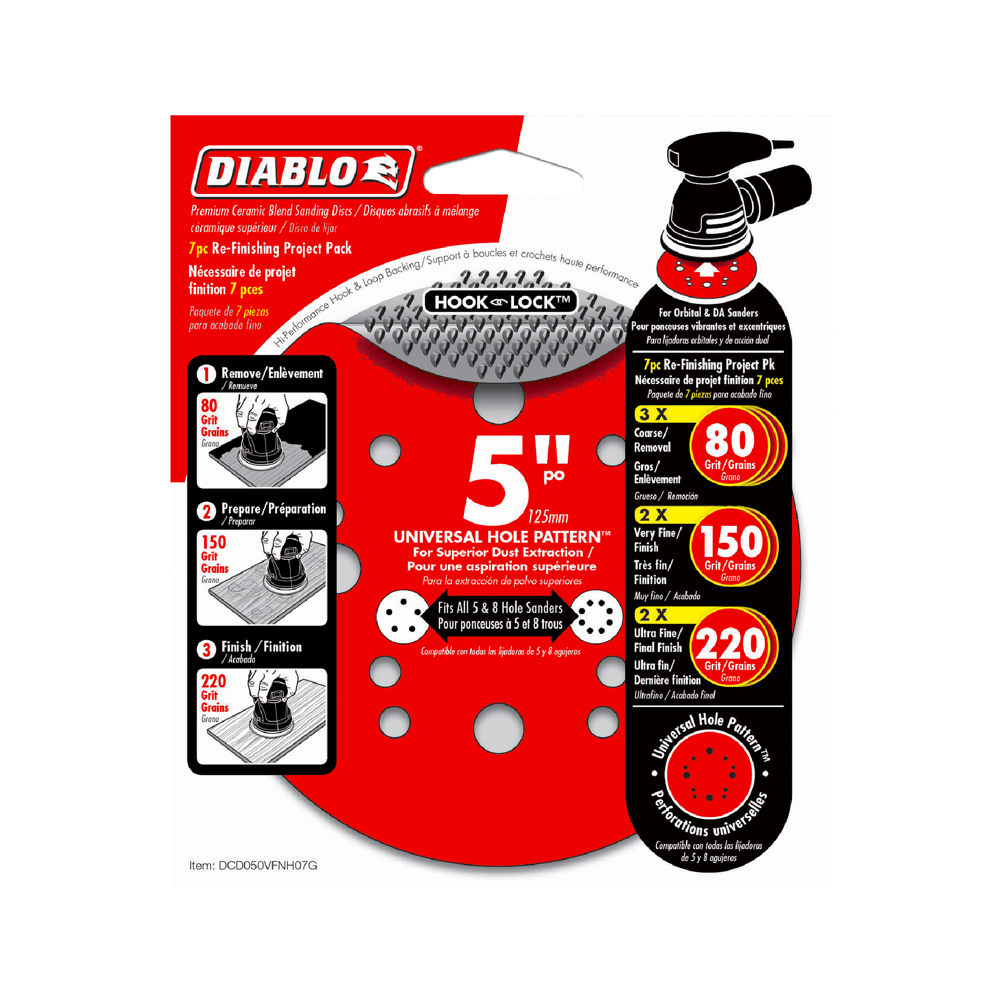 Diablo DCD050VFNH07G 5" Hook & Lock™ ROS Sanding Discs Project Pack (7-Pack)