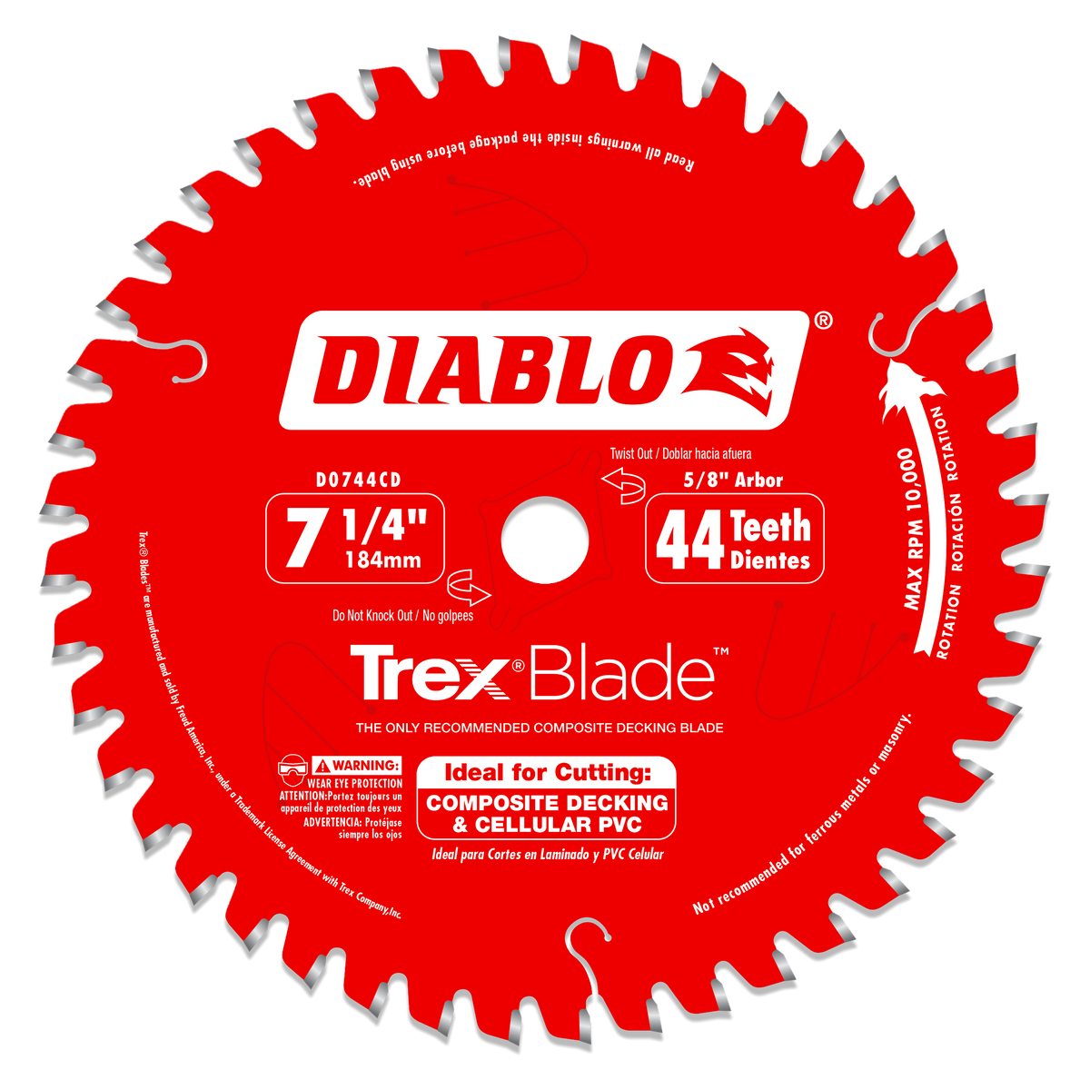 Diablo D0744CD 7-1/4" x 44-Teeth TrexBlade™ Saw Blade for Composites and Plastic