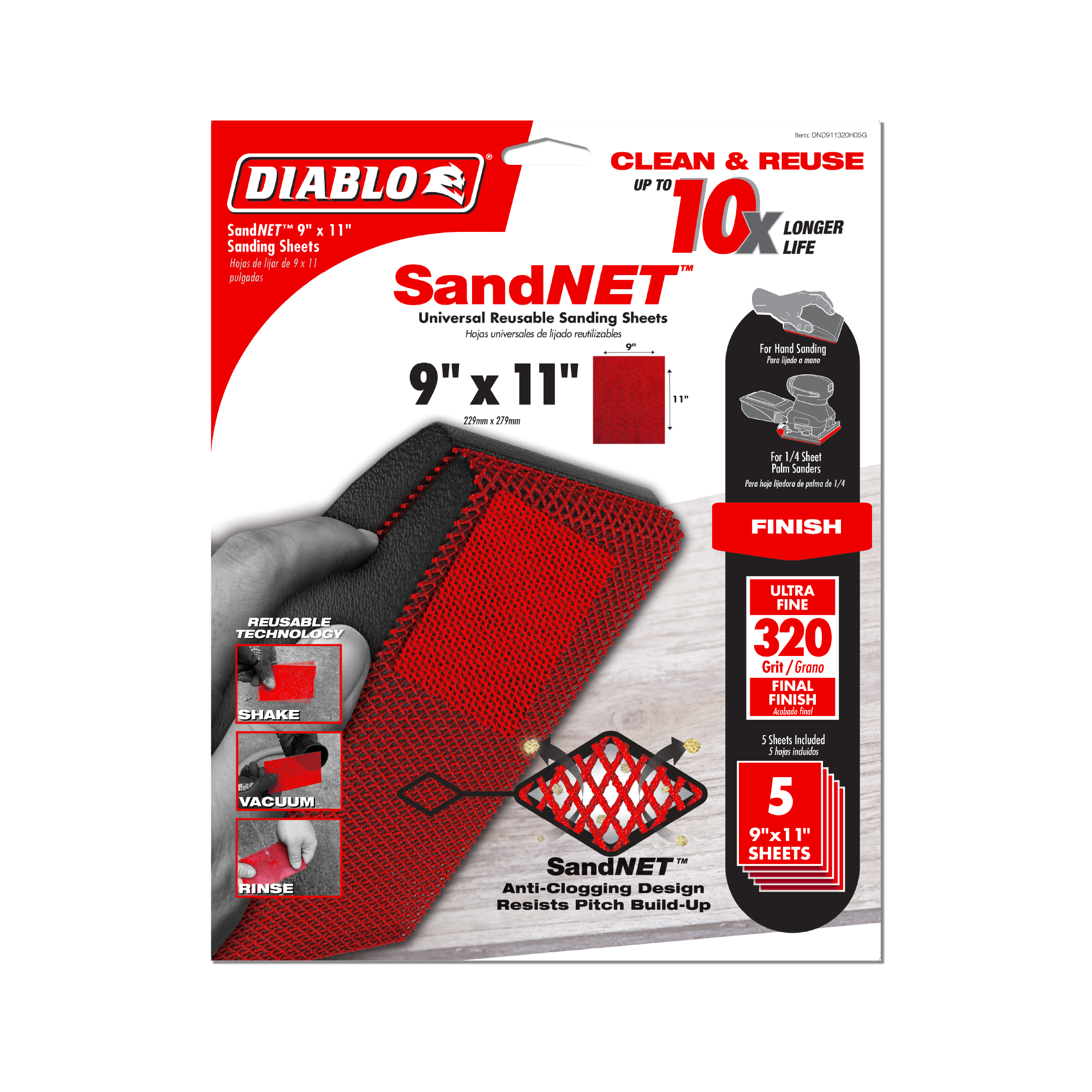 Diablo DND911320H05G 9" x 11" 320-Grit SandNET™ Reusable Sanding Sheets (5-Piece)