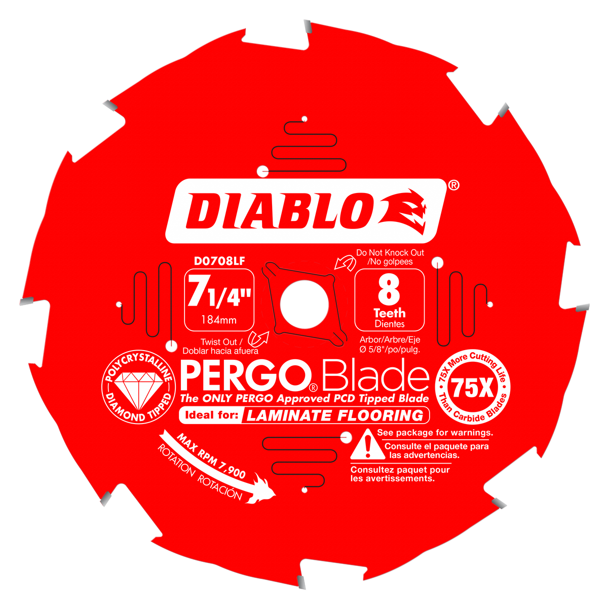 Diablo D0708LF 7-1/4" x 8-Teeth PERGO®Blade Saw Blade for Laminate and Wood Flooring