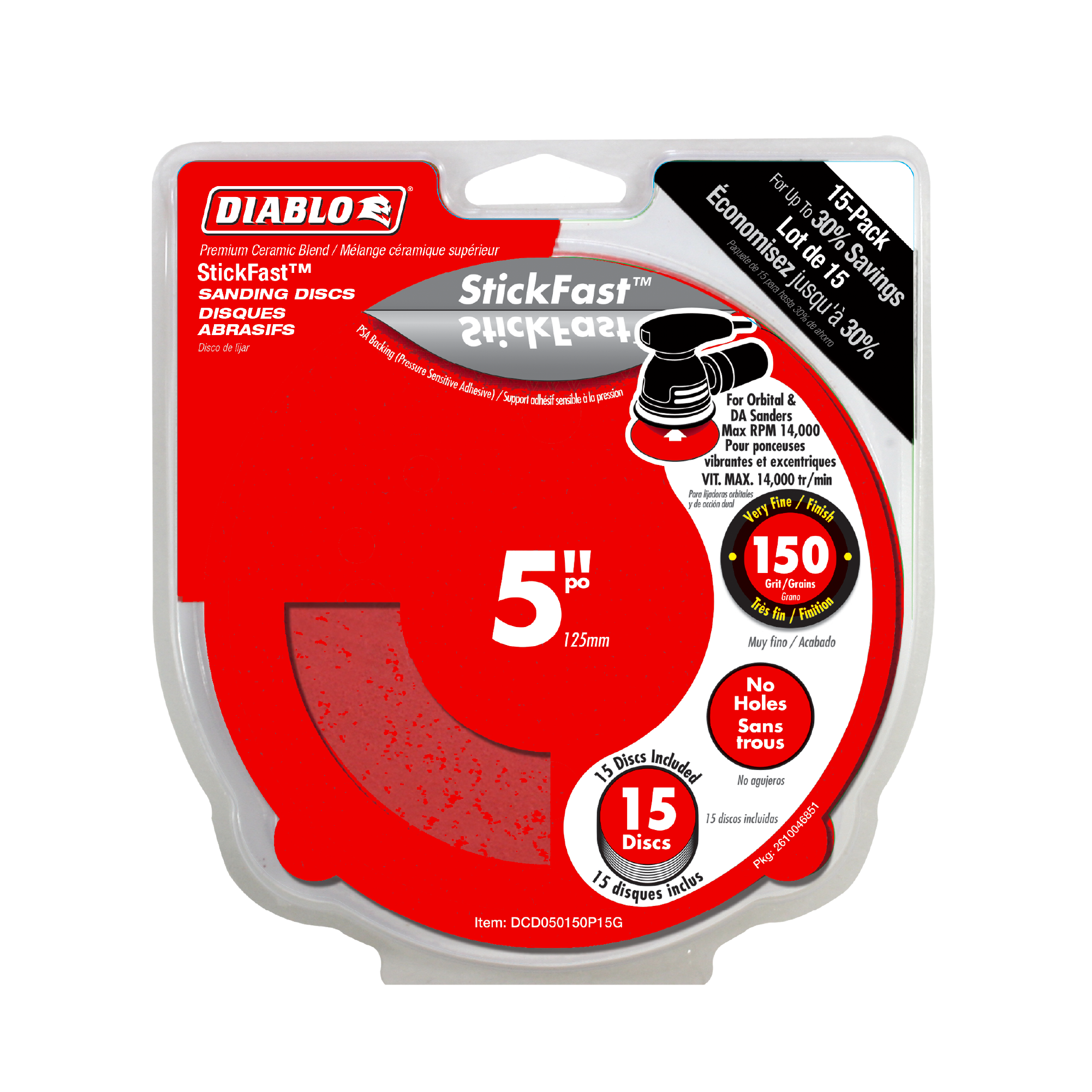 Diablo DCD050150P15G 5" 150-Grit StickFast™ ROS Sanding Discs (15-Pack)