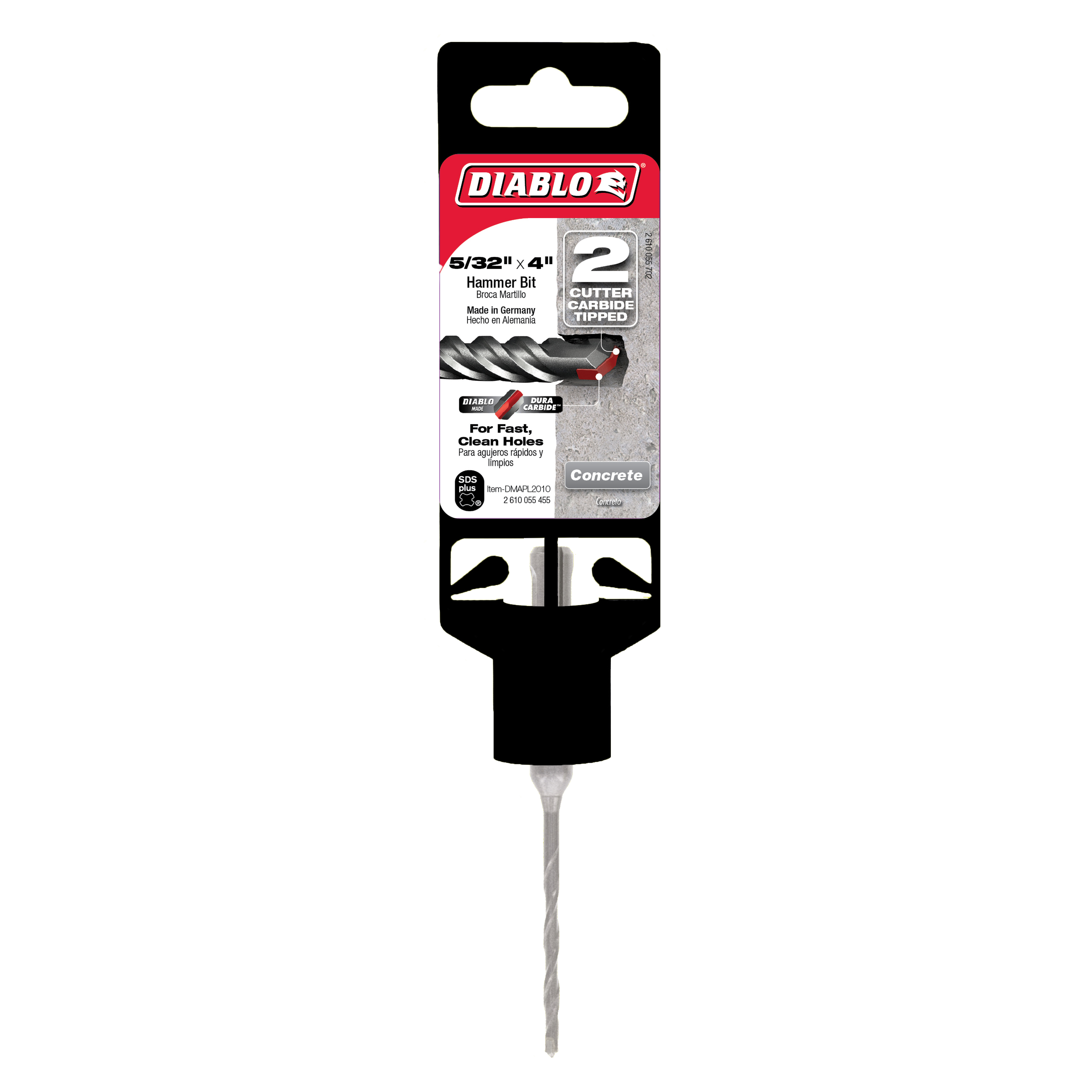 Diablo DMAPL2010 5/32" x 2" x 4" SDS-Plus 2-Cutter Carbide-Tipped Hammer Drill Bit