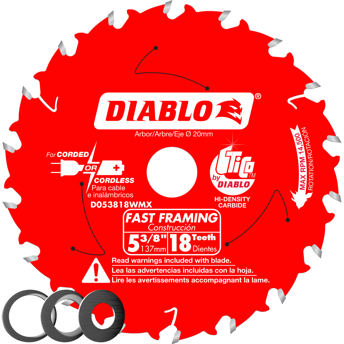 Diablo D053818WMX 5-3/8" x 18-Teeth Fast Framing Saw Blade for Wood