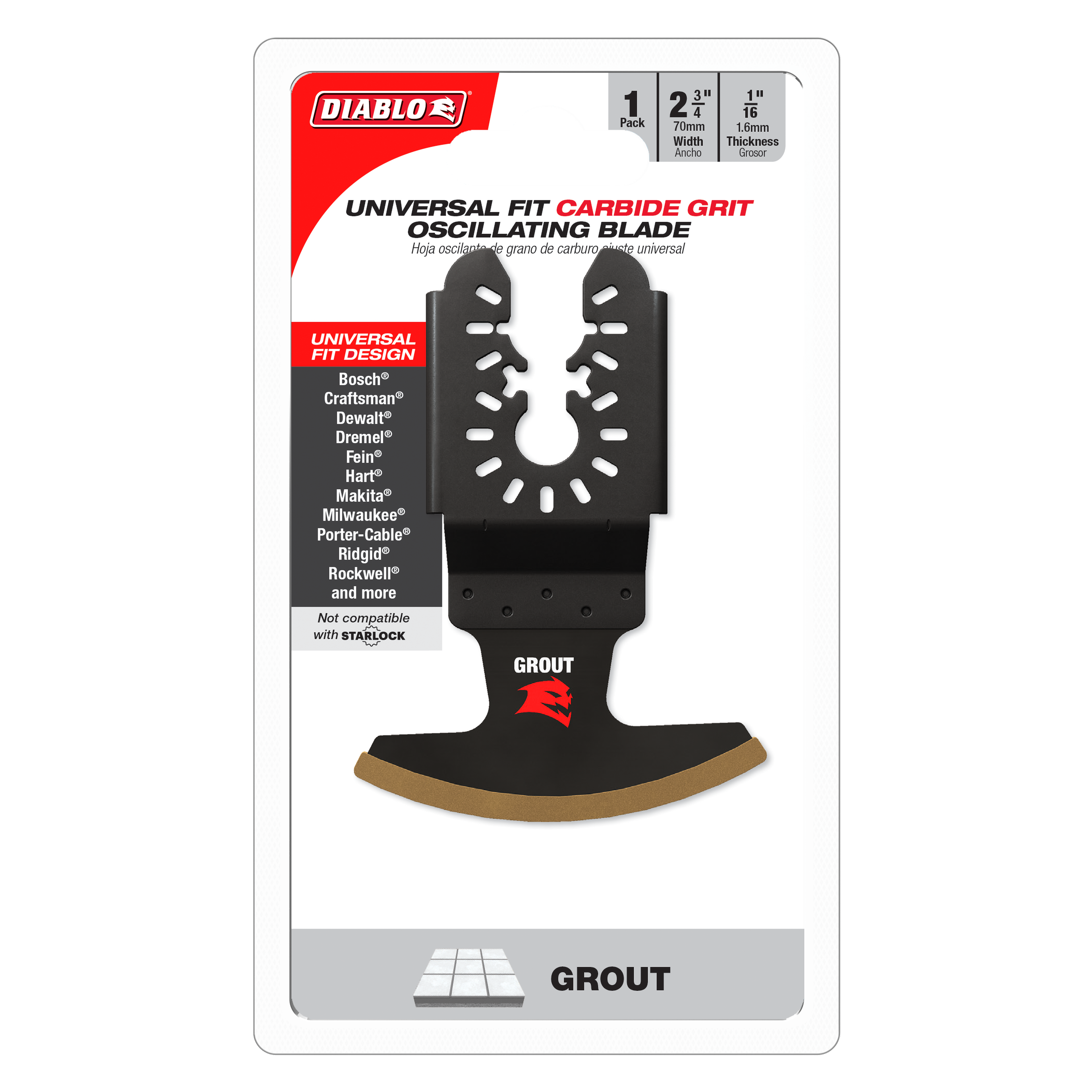 Diablo DOU16CGX 2-3/4" Universal Fit Carbide Grit Oscillating Blade for Grout