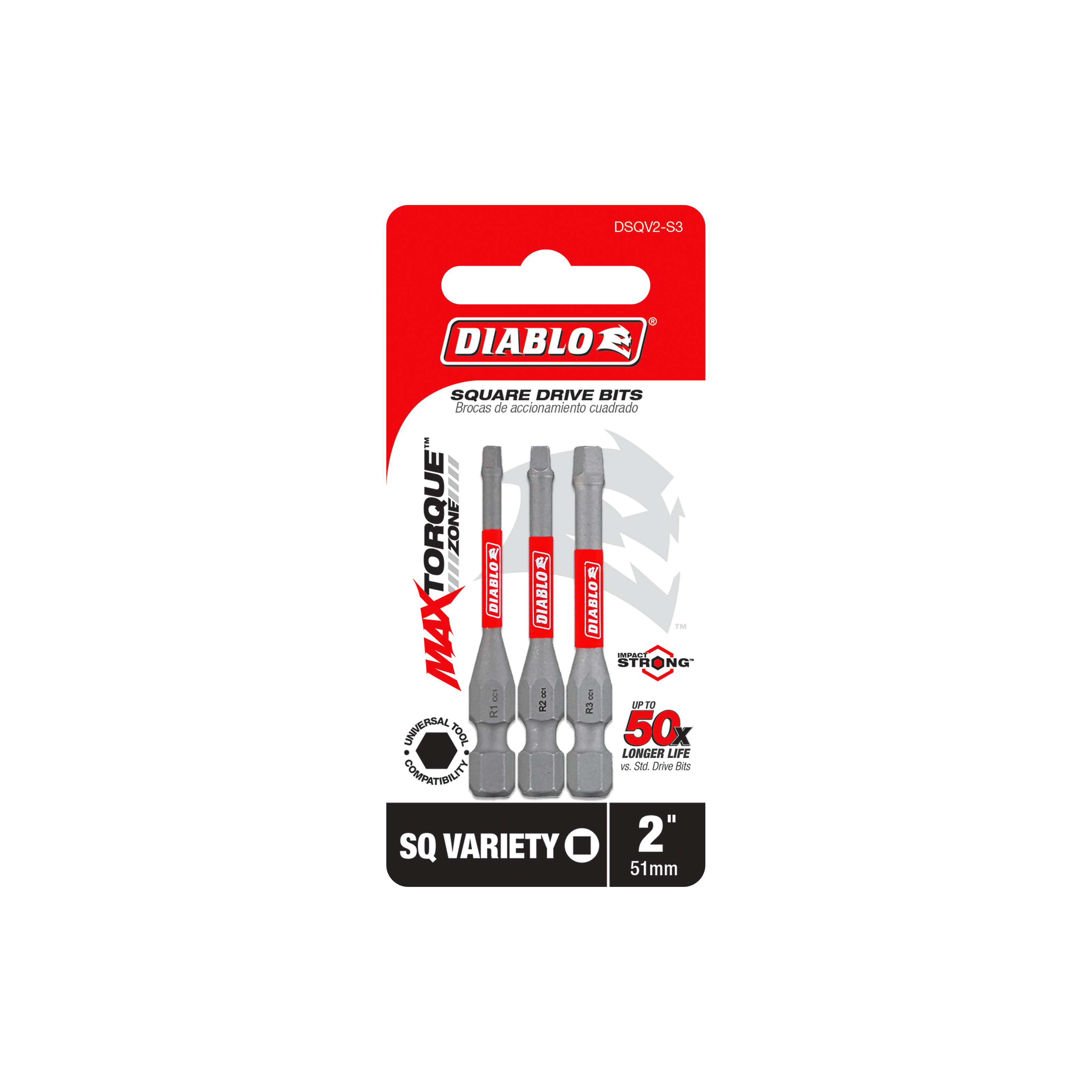 Diablo DSQV2-S3 2" Square Drive Bit Assorted Pack (3-Piece)