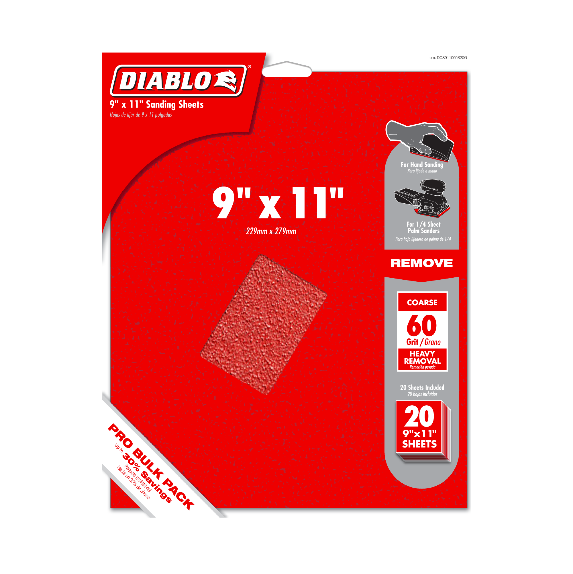 Diablo DCS911060S20G 9" x 11" 60-Grit Sanding Sheets (20-Pack)